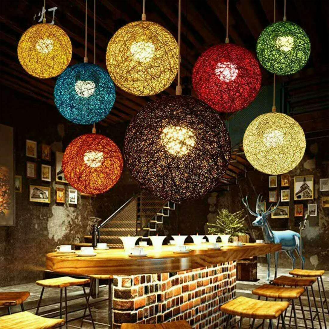 Modern Industrial Rattan Wicker Woven Ball Globe Two Outlet Pendant Light Hanging Ceiling Lamp For Bedroom, Kitchen, Study room~1331-23