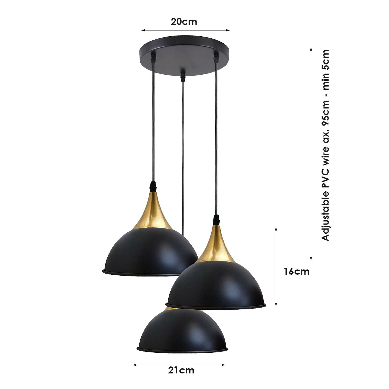 Retro Industrial 3Way Hanging Ceiling Pendant Light Black Dome Shape Shade Indoor Light~3396-4