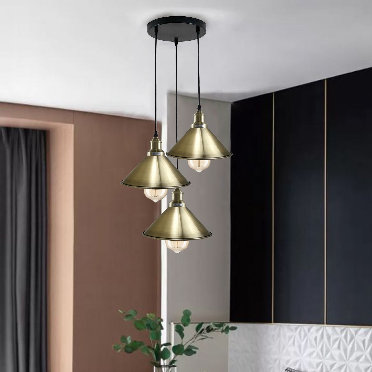 3 Head Ceiling Light, Multi Color Cluster Ceiling Hanging Lamp, Pendant Light Fixture with Cone Metal Shade~1302-16