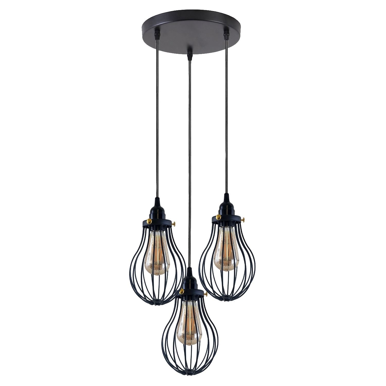 Retro Industrial Black Indoor Hanging Adjustable Pendant Light Big Vase Cage Ceiling Chandelier~3398-2