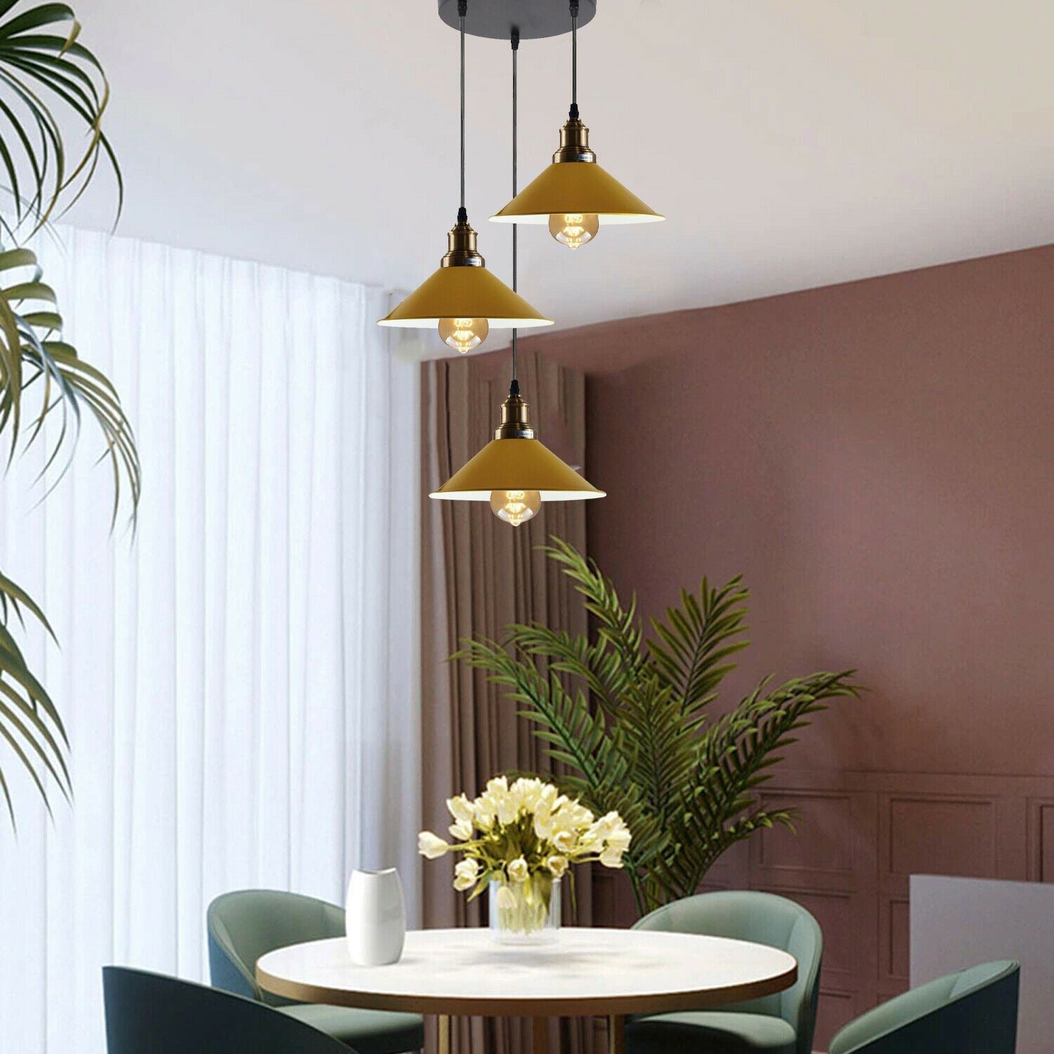 3 Head Ceiling Light, Multi Color Cluster Ceiling Hanging Lamp, Pendant Light Fixture with Cone Metal Shade~1302-18