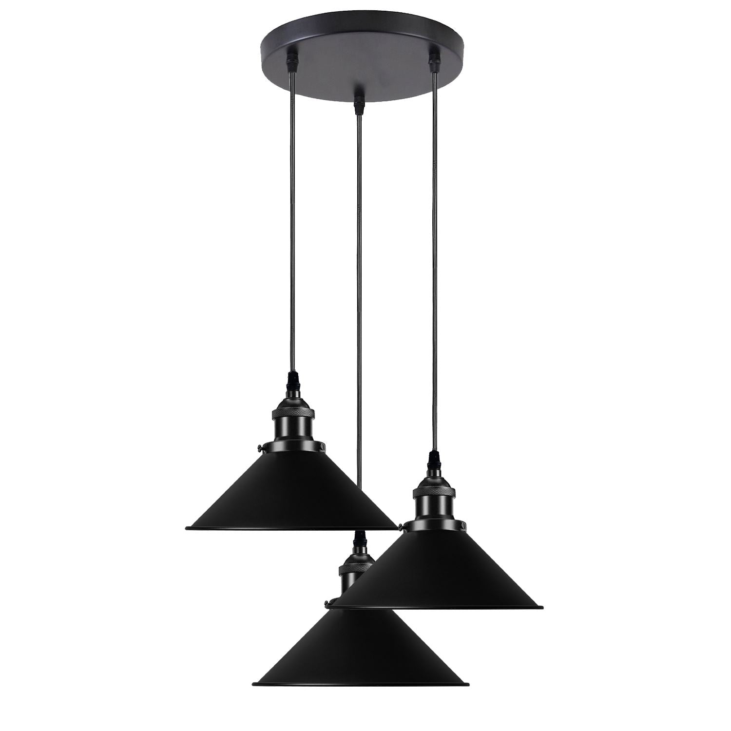 Vintage Ceiling Adjustable Hanging Black Metal Cone Shade Pendant Light Fixture~3393-3