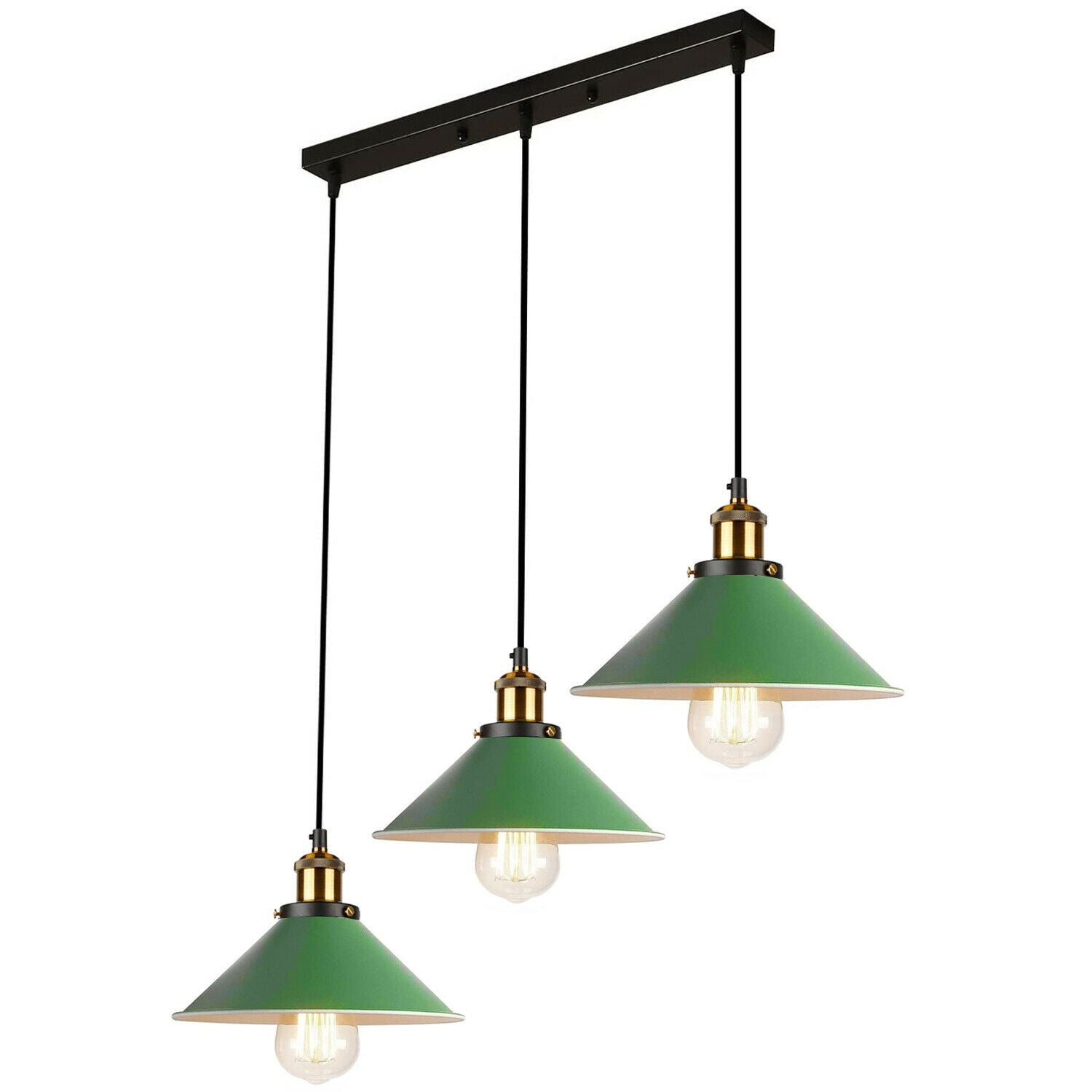 Industrial Vintage Pendant light with 3 heads cone various colours E27 Uk Holders ~1301-21