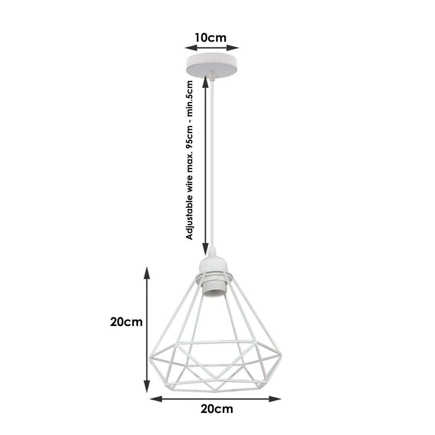 Retro Industrial White Diamond Cage Ceiling Pendant Light Hanging Indoor Lighting ~1182-10