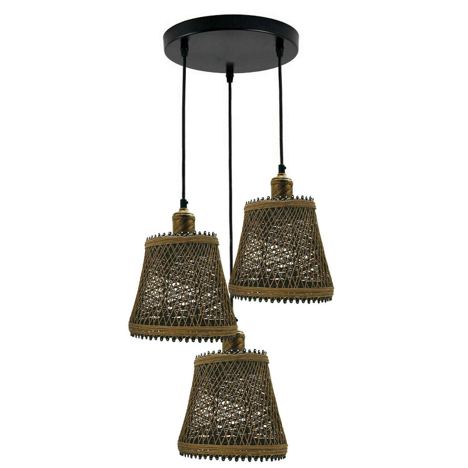 Industrial Rattan Wicker Design Chandelier Ceiling Pendant Light Brown Finish~1416-8