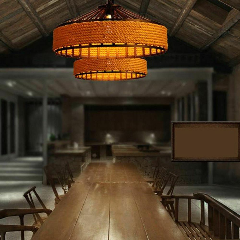 Retro Industrial Vintage Loft Hemp Rope Pendant Ceiling Light Lamp~1132-33