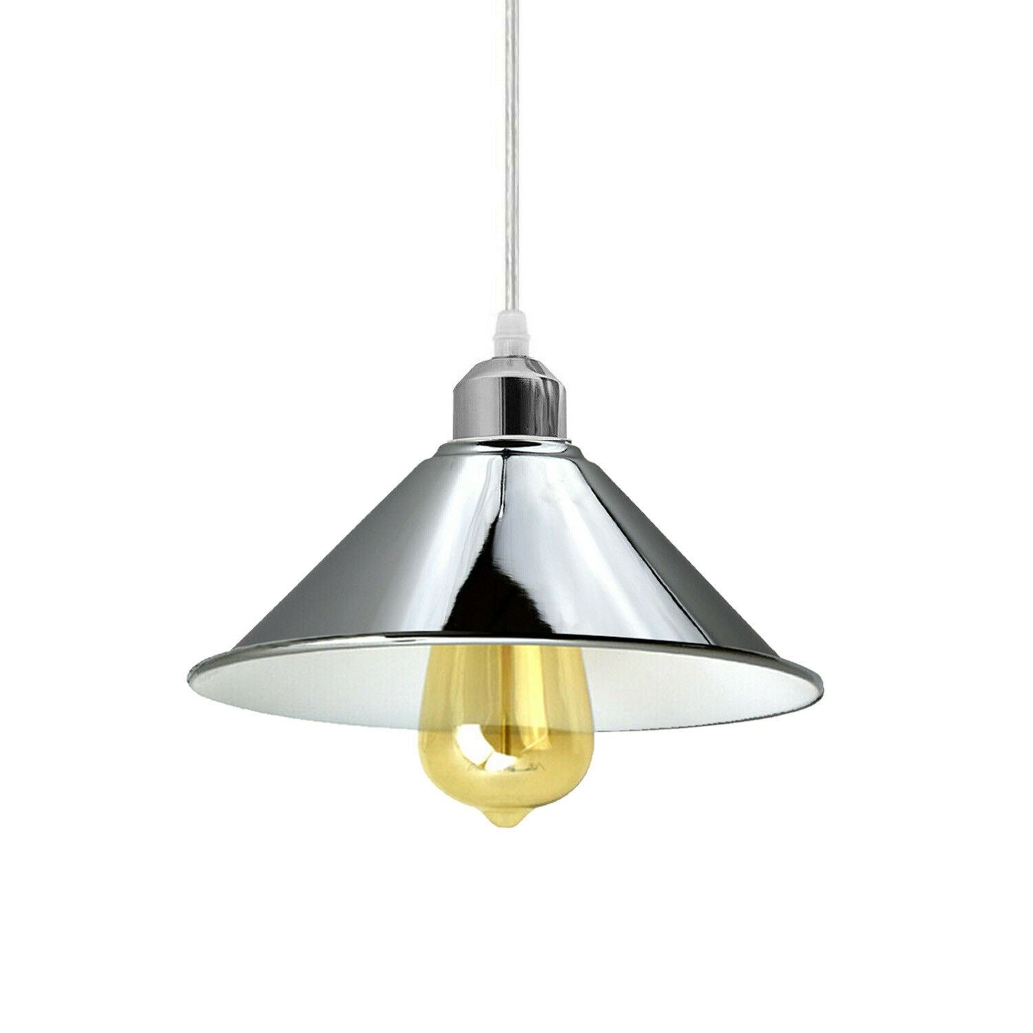 Modern Industrial Chrome 3 Way Ceiling Pendant Light Metal Cone Shape Shade Indoor Hanging Lighting For Bedroom, Dining Room, Living Room~1183-7