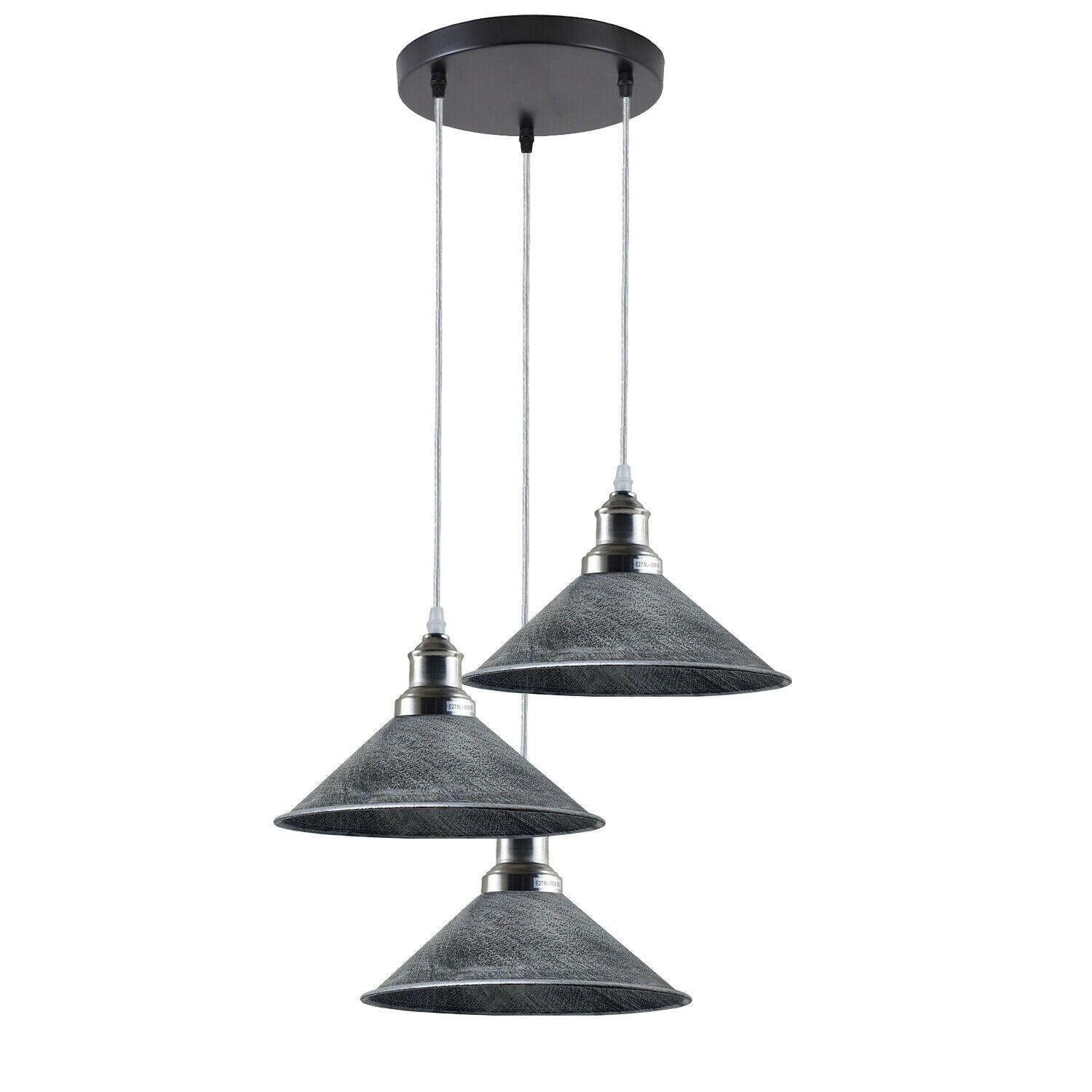 3 Head Ceiling Light, Multi Color Cluster Ceiling Hanging Lamp, Pendant Light Fixture with Cone Metal Shade~1302-0