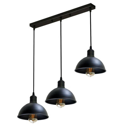 Vintage Industrial 3Head Ceiling Pendant Light Black Hanging Light Metal Dome Shape Shade Indoor Light Fitting~1242-0