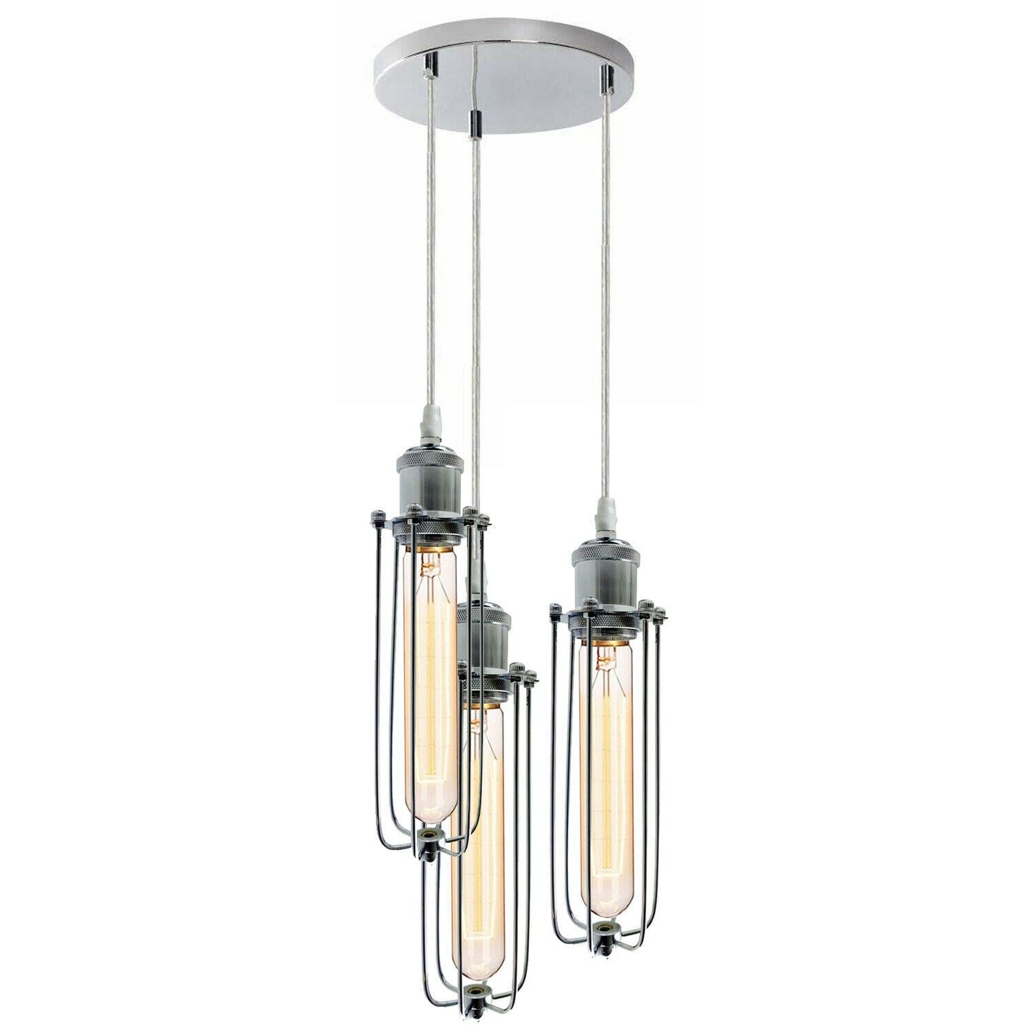 3 Way Cluster Hanging Ceiling Pendant Light E27 Chrome Light Fitting Lamp Kit~1353-11