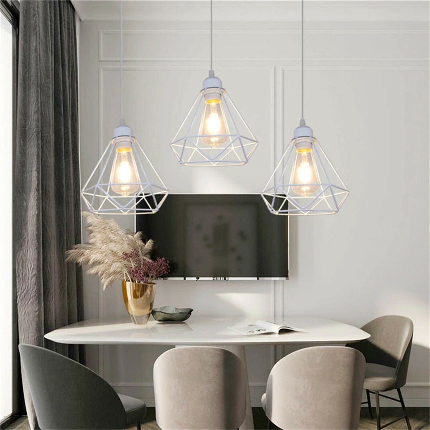 Retro Industrial White Diamond Cage Ceiling Pendant Light Hanging Indoor Lighting ~1182-7