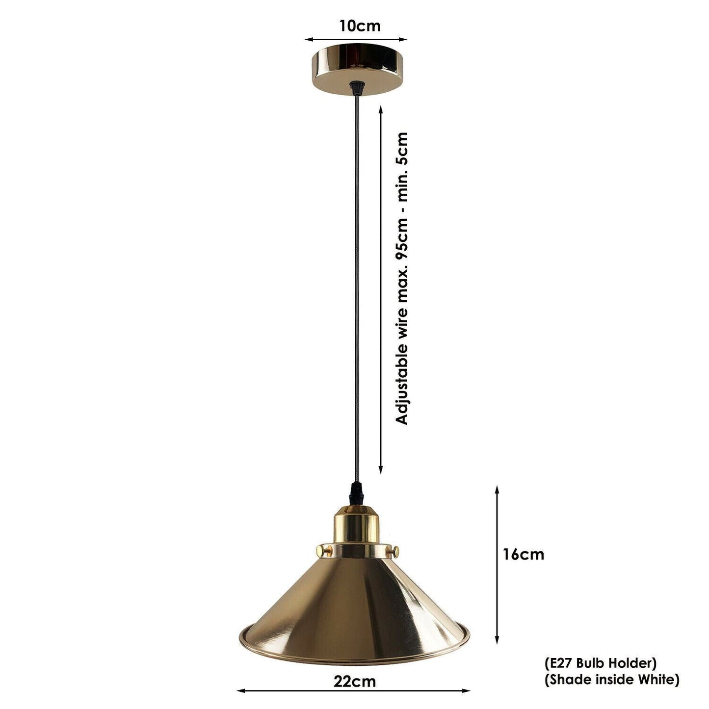 Modern Industrial French Gold Hanging Ceiling Pendant Light Metal Cone Shape Indoor Lighting For Bed Room, Kitchen, Living Room~1171-10