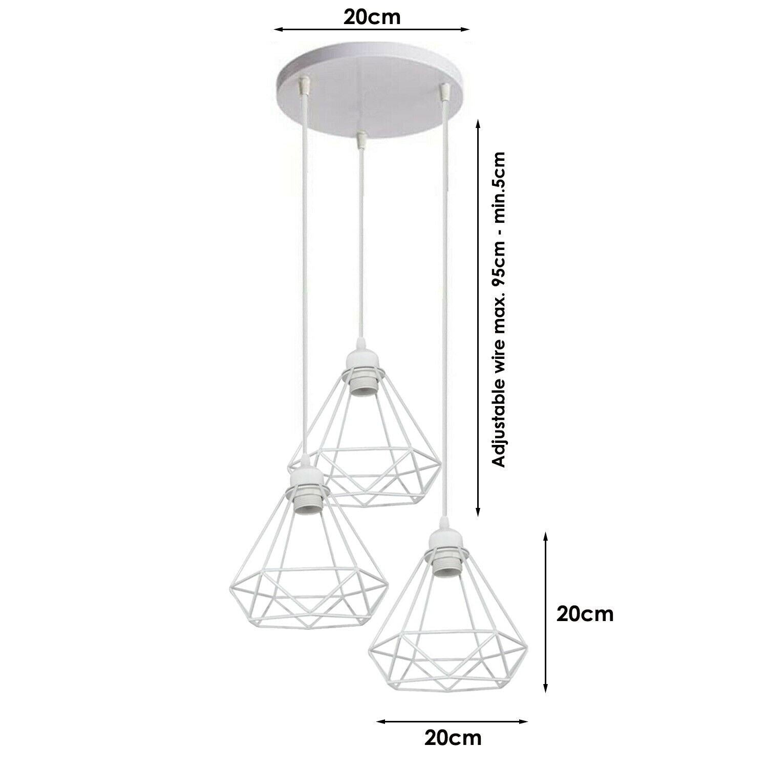 Retro Industrial White Diamond Cage Ceiling Pendant Light Hanging Indoor Lighting ~1182-11