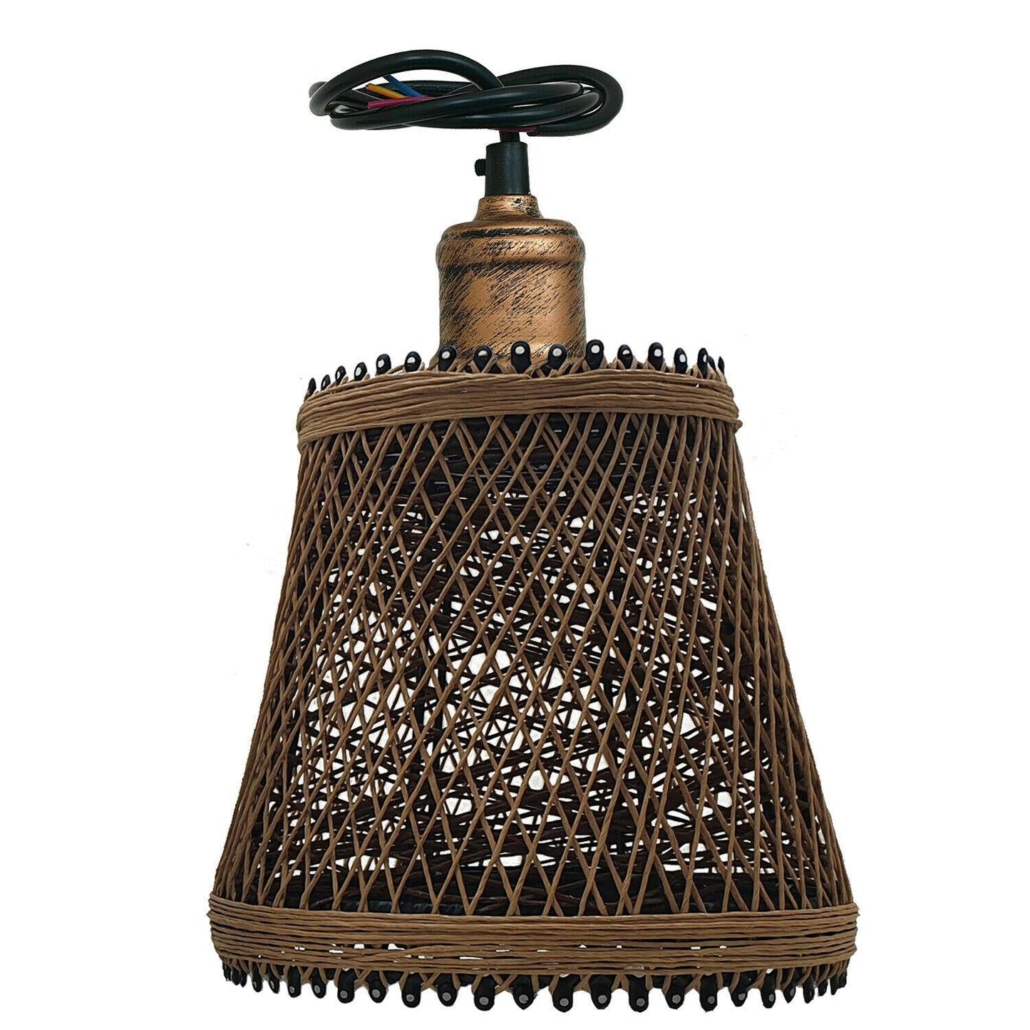 Industrial Rattan Wicker Design Chandelier Ceiling Pendant Light Brown Finish~1416-6