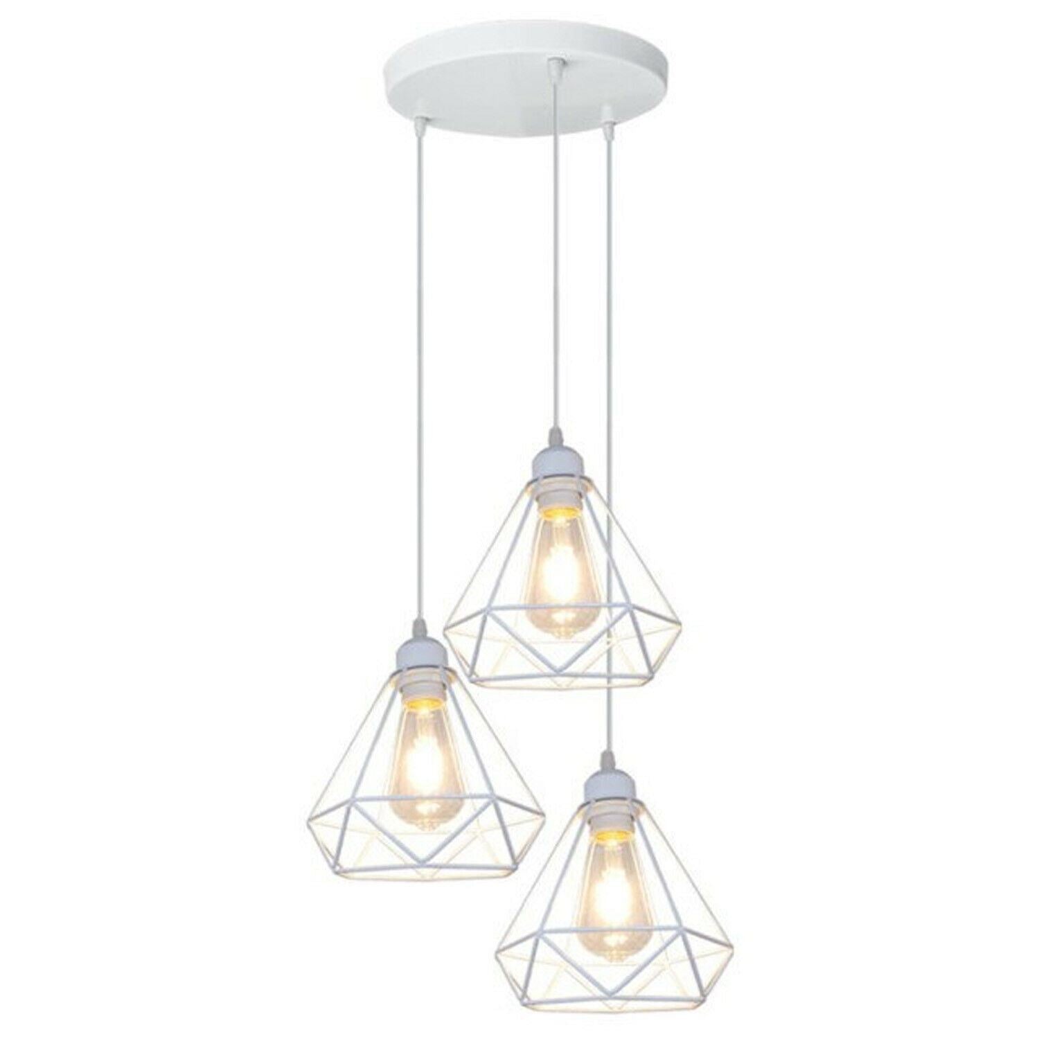 Retro Industrial White Diamond Cage Ceiling Pendant Light Hanging Indoor Lighting ~1182-5