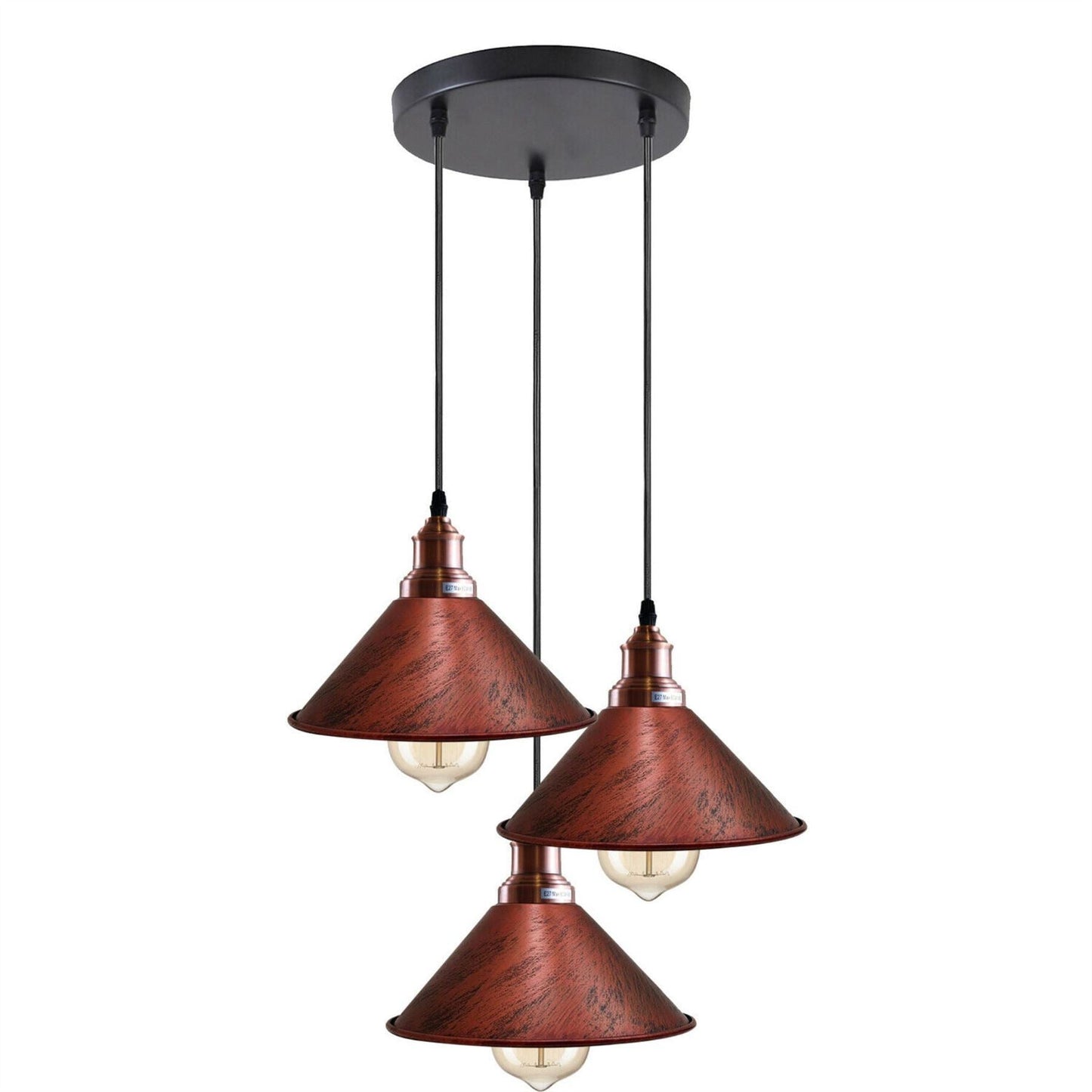 3 Head Ceiling Light, Multi Color Cluster Ceiling Hanging Lamp, Pendant Light Fixture with Cone Metal Shade~1302-11