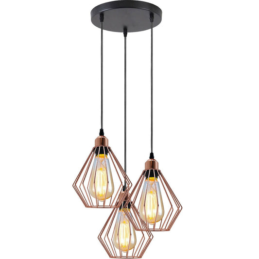 Modern Ceiling Pendant Light Cage Fitting Rose Gold Diamond Vintage Style Lights~1361-0