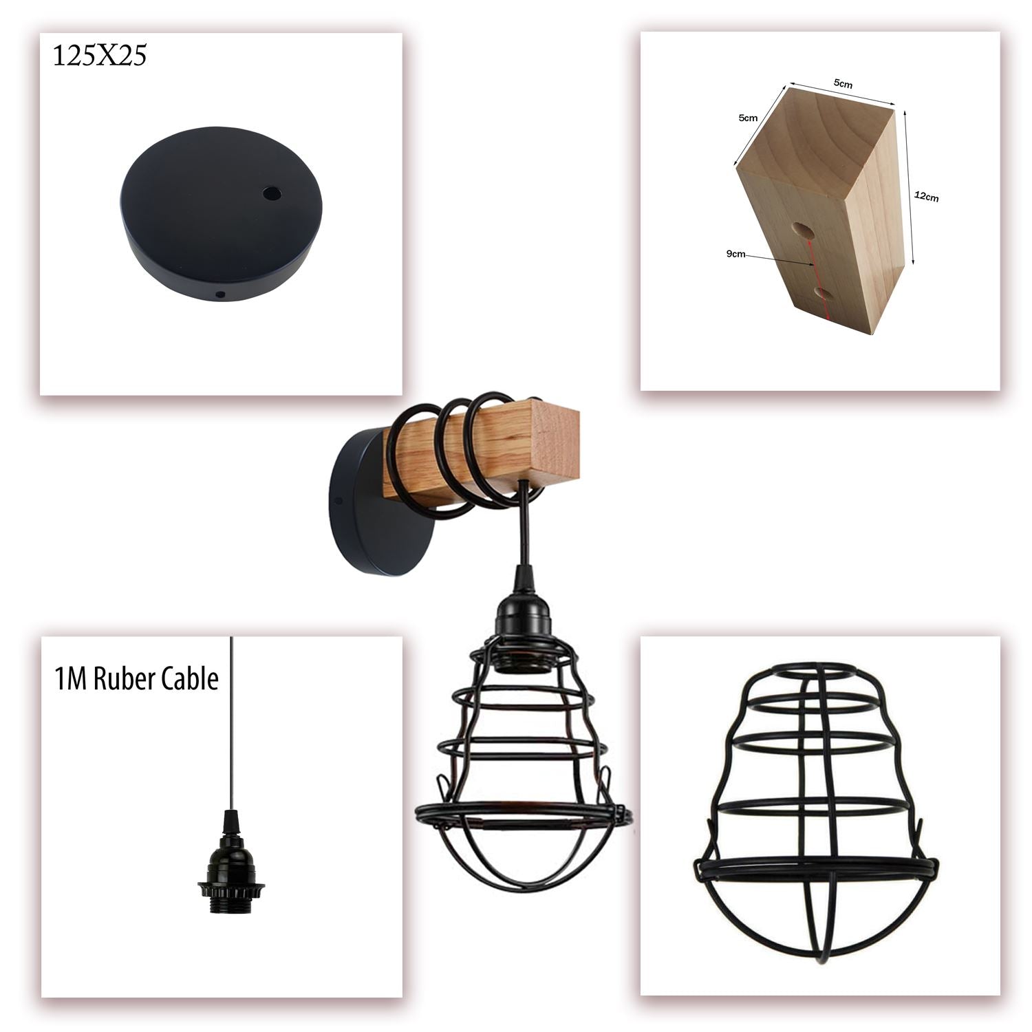 Vintage indoor Wall Light Black Metal Modern Wall Lamp UK~1342-7