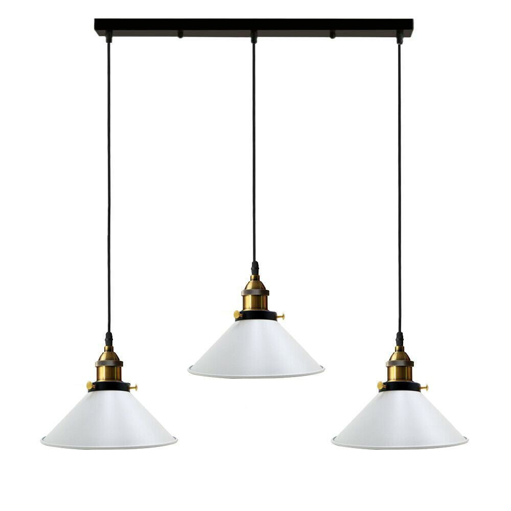 Industrial Vintage Pendant light with 3 heads cone various colours E27 Uk Holders ~1301-18