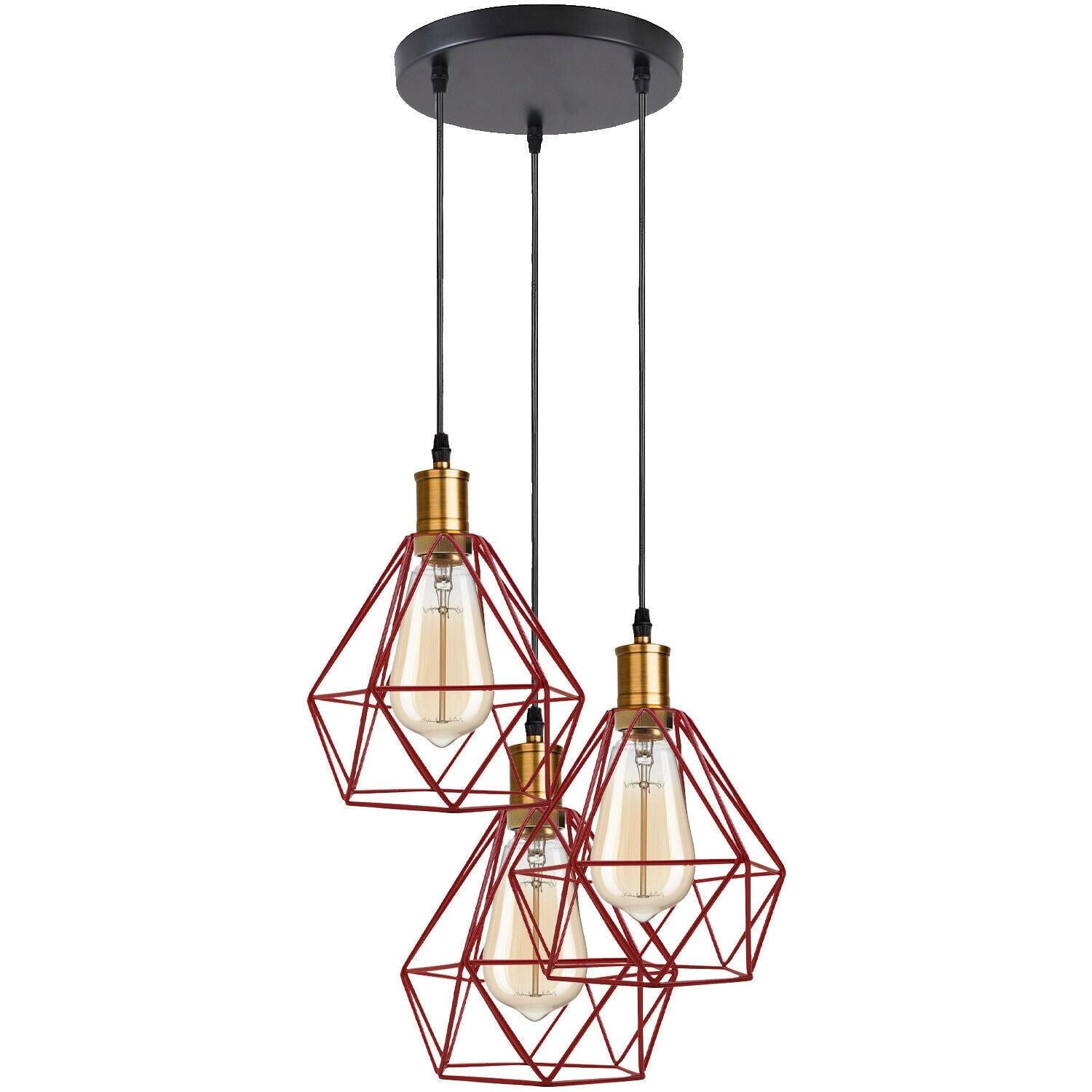 Industrial Retro style 3-Light Pendant lights Adjustable Cord with Diamond Metal Cages~1255-7