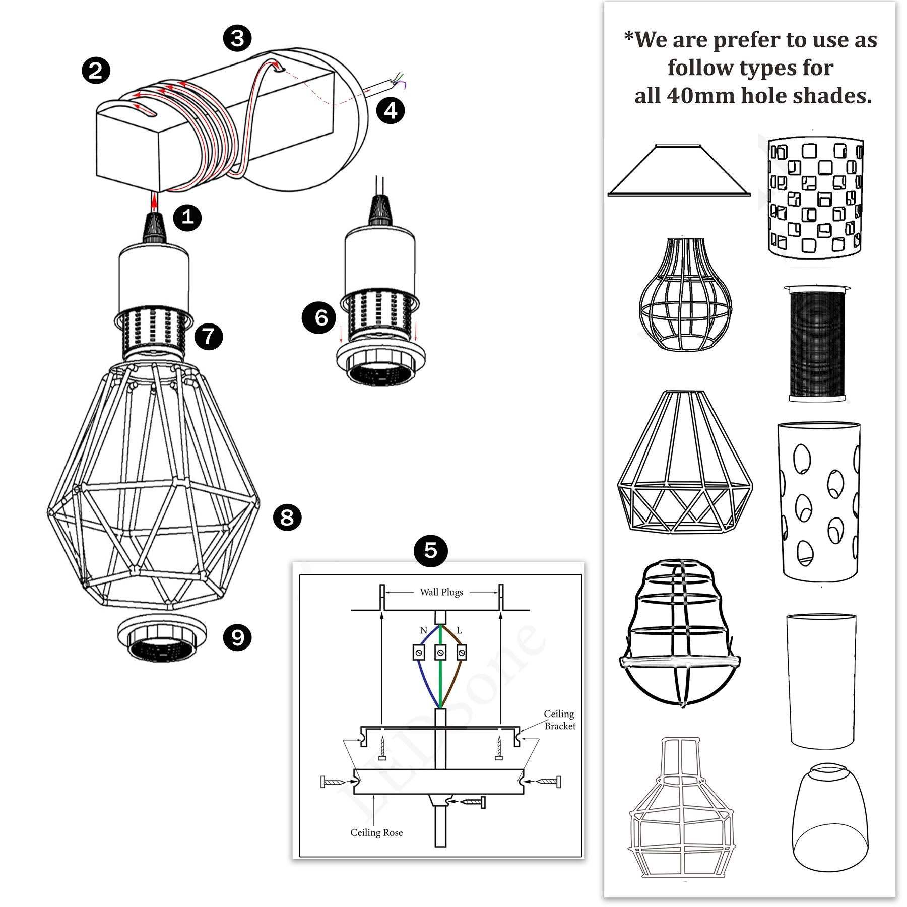 Vintage Edison Metal Wire Cage Hanging Lamp Shade Pendant Light Wood Sconce~1313-5