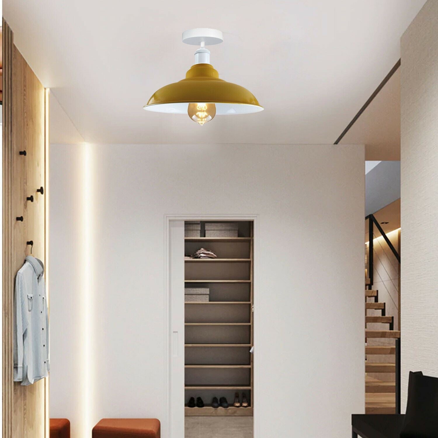 Modern Industrial Style Ceiling Light Fittings Metal Flush Mount Bowl Shape Shade Indoor Lighting, E27 Base~1192-22