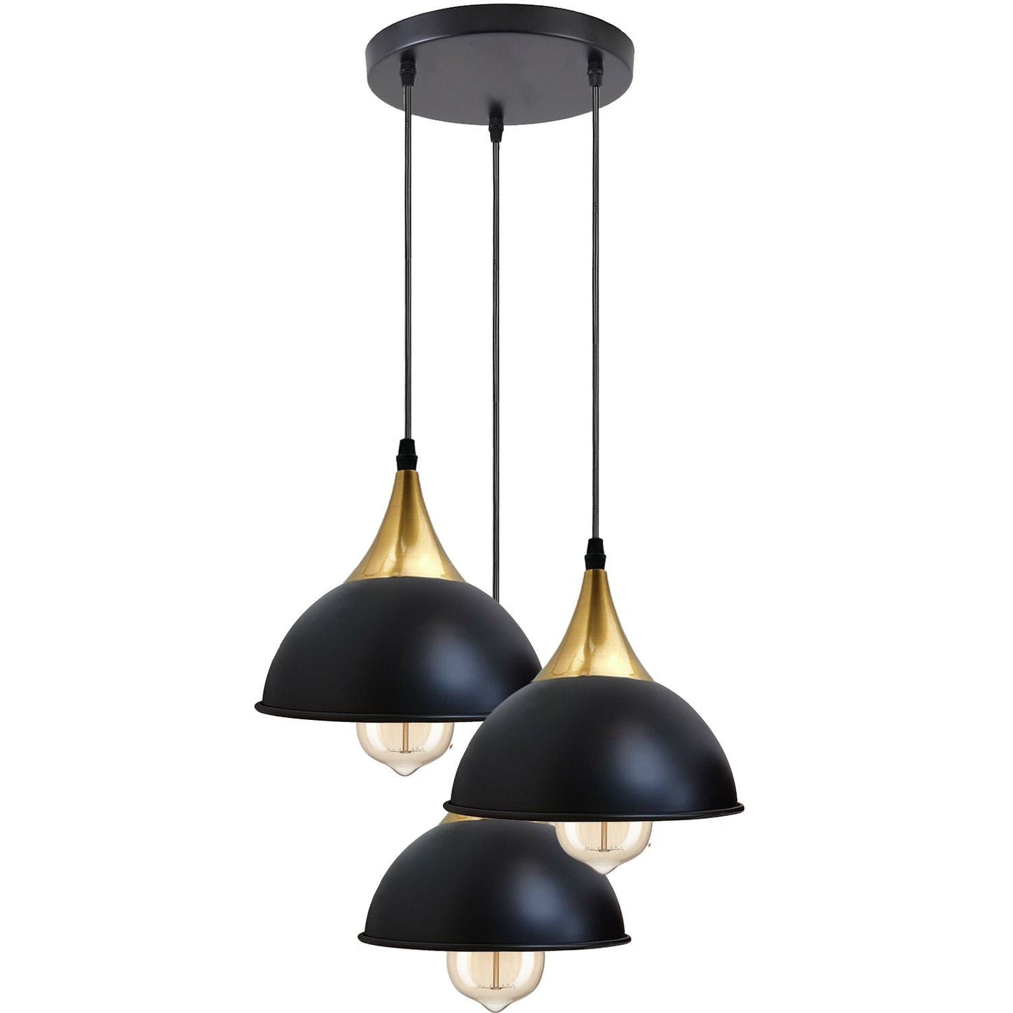 Retro Industrial 3Way Hanging Ceiling Pendant Light Black Dome Shape Shade Indoor Light~3396-0