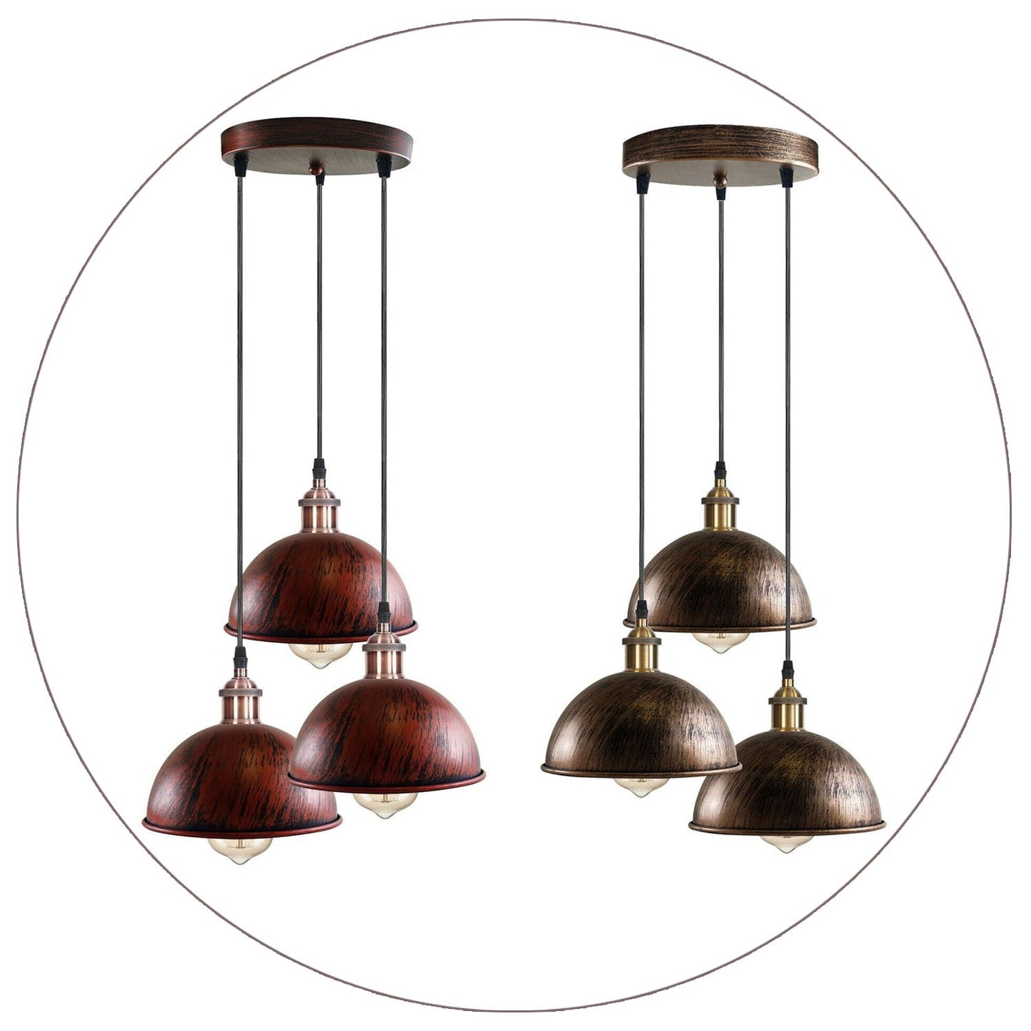 Industrial Vintage Loft Bar Chandelier 3 Way Pendant Light Fittings Metal Shade,Hanging Cluster Ceiling 3 Lights Fixture~1263-4