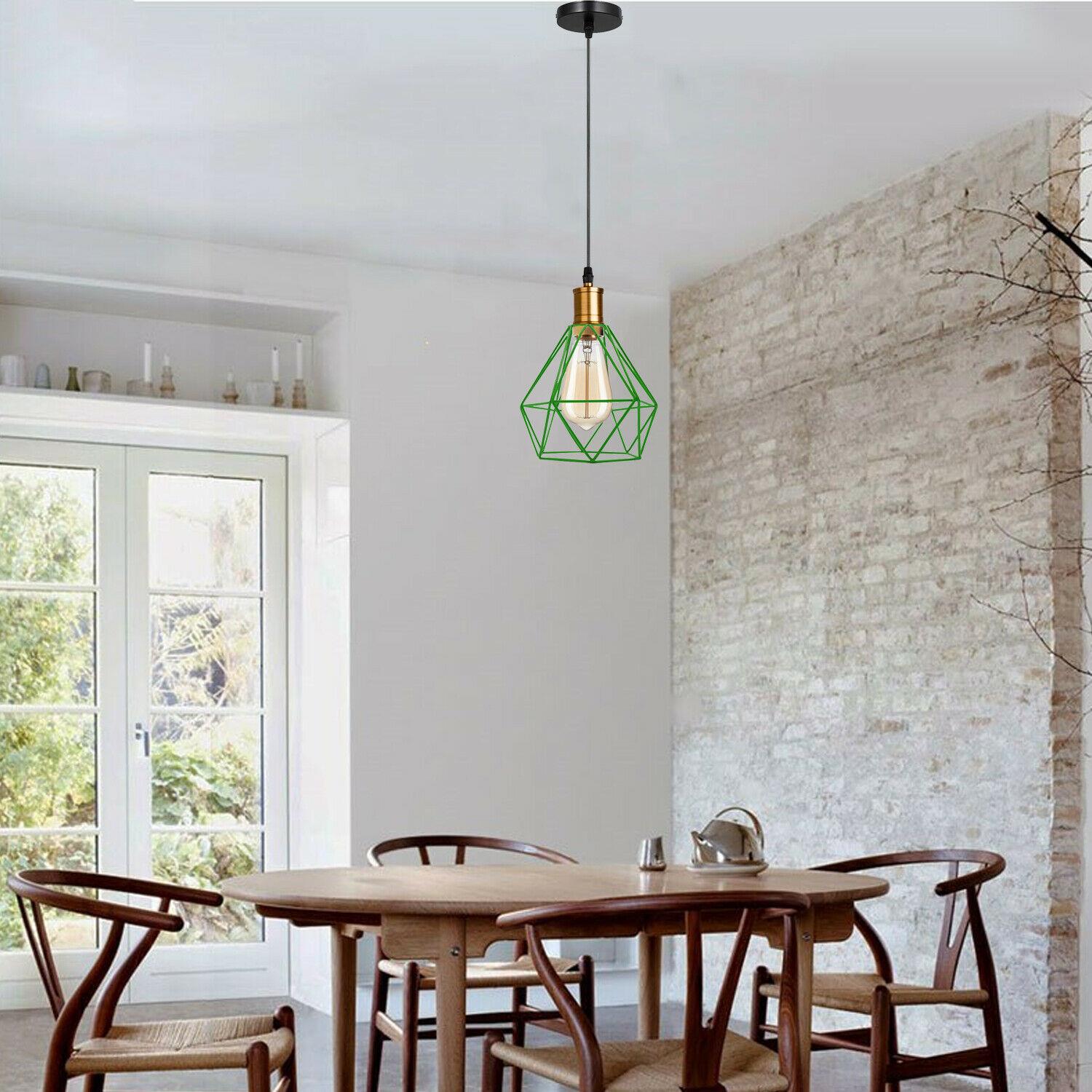 Modern Vintage Diamond Cage Ceiling Pendant Light Fitting Geometric Wire Cage Style Hanging Indoor Lights with 95cm Adjustable Wire~1266-18