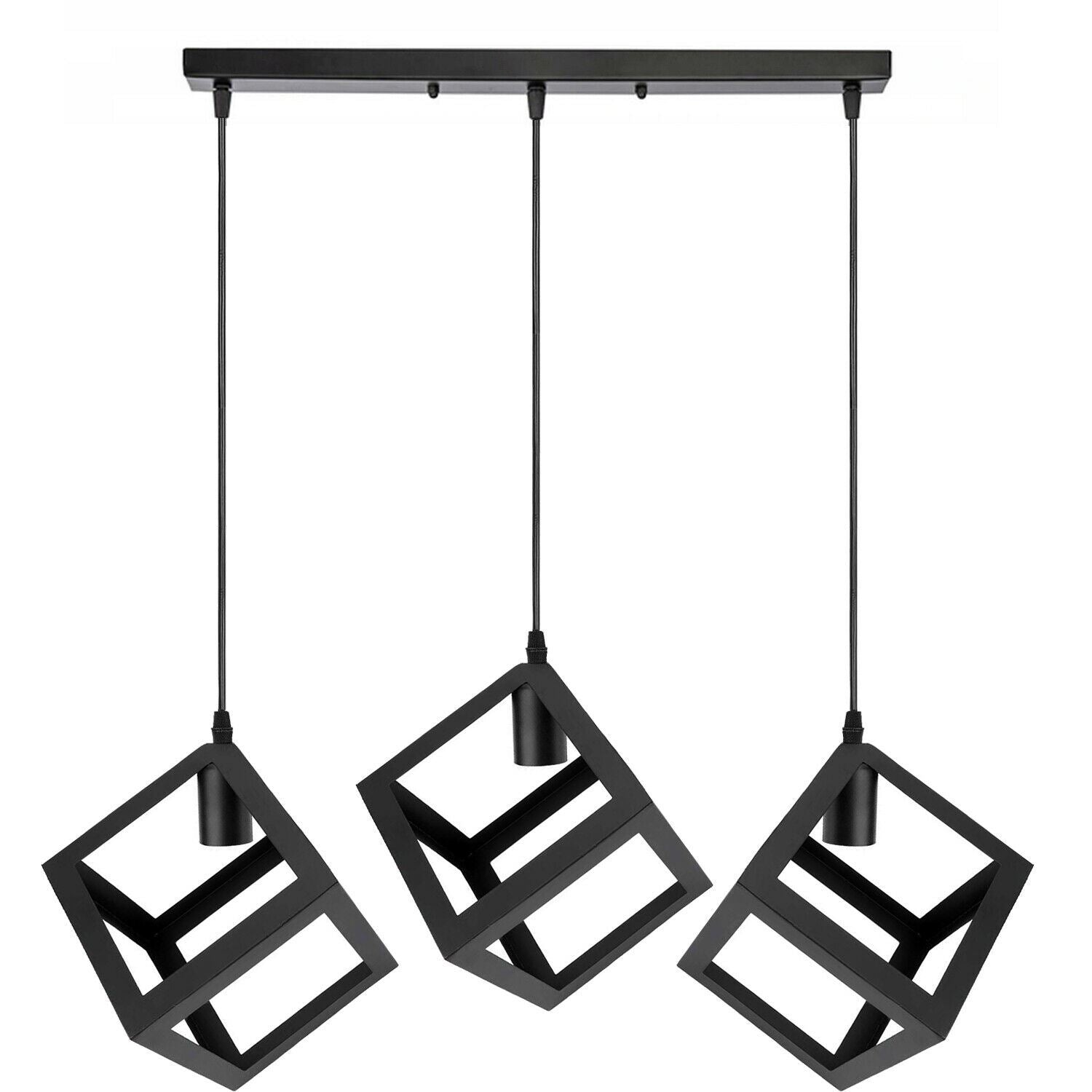 Vintage Industrial 1/3 Light Black Square Cluster Pendant Light Fitting~1256-4