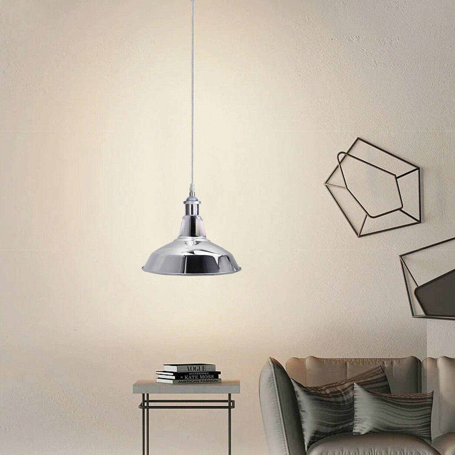 Vintage  Modern Metal Ceiling Pendant Light Chrome Hanging Lamp With 95cm Adjustable Wire~1337-8