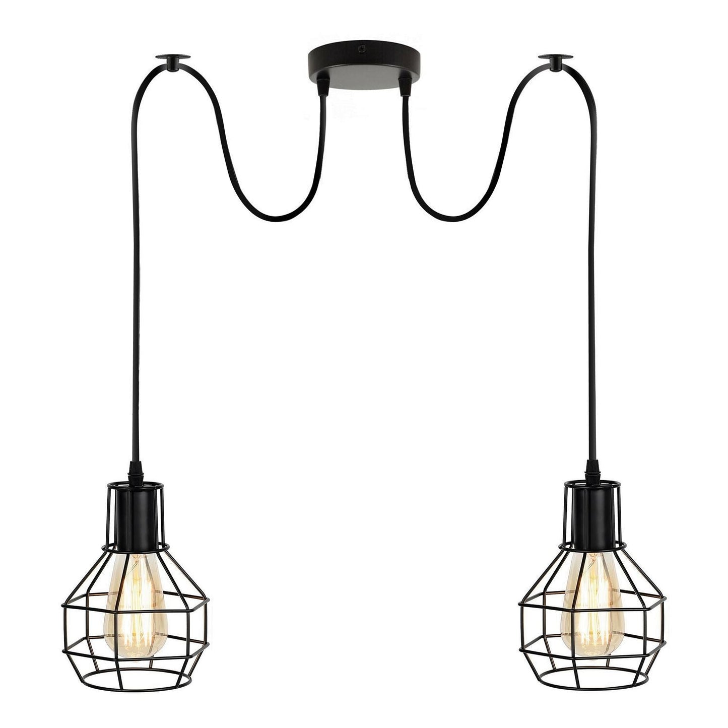 Retro Industrial 2 Way Indoor Ceiling Pendant Chandelier Hanging Light Metal Nest Cage~3390-7