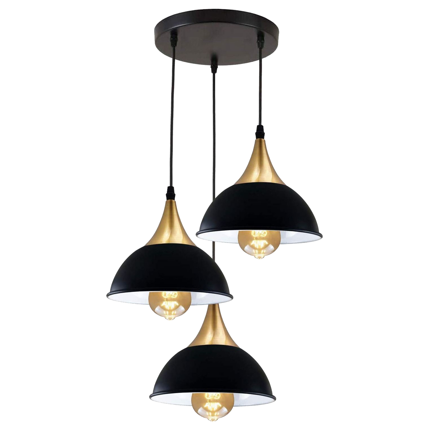 Retro Industrial 3Way Hanging Ceiling Pendant Light Black Dome Shape Shade Indoor Light~3396-3