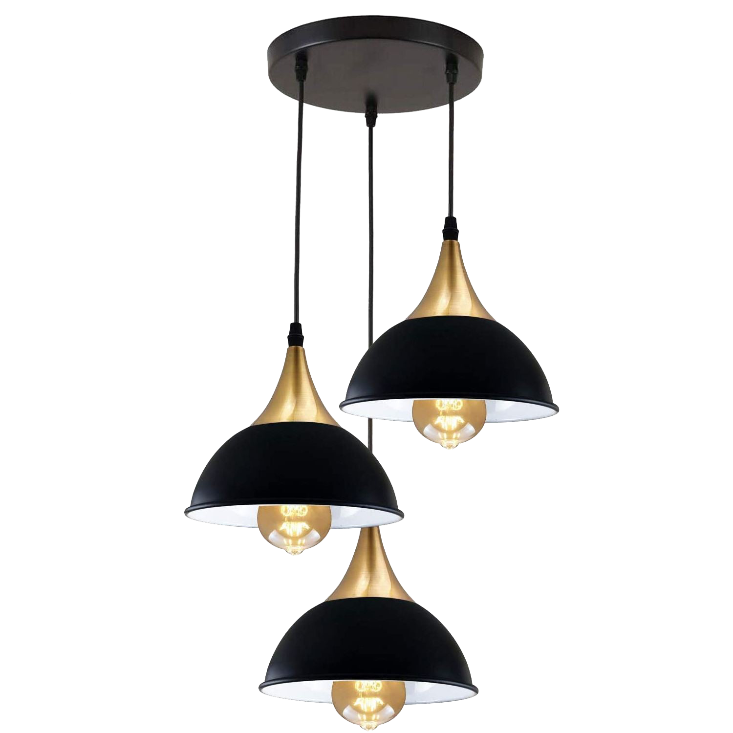 Retro Industrial 3Way Hanging Ceiling Pendant Light Black Dome Shape Shade Indoor Light~3396-3