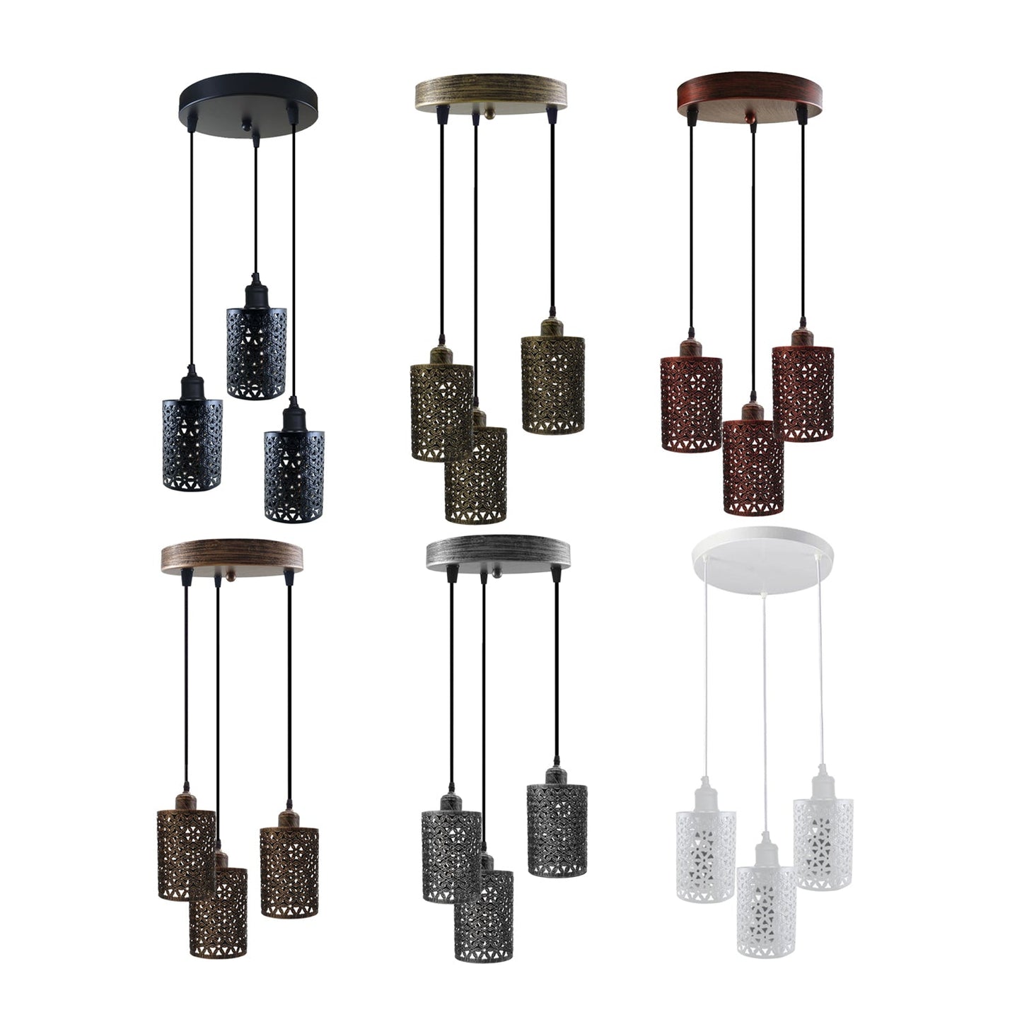 Industrial Retro pendant light 3 way Round ceiling base brushed finished Metal Ceiling Lamp Shade ~3951-12