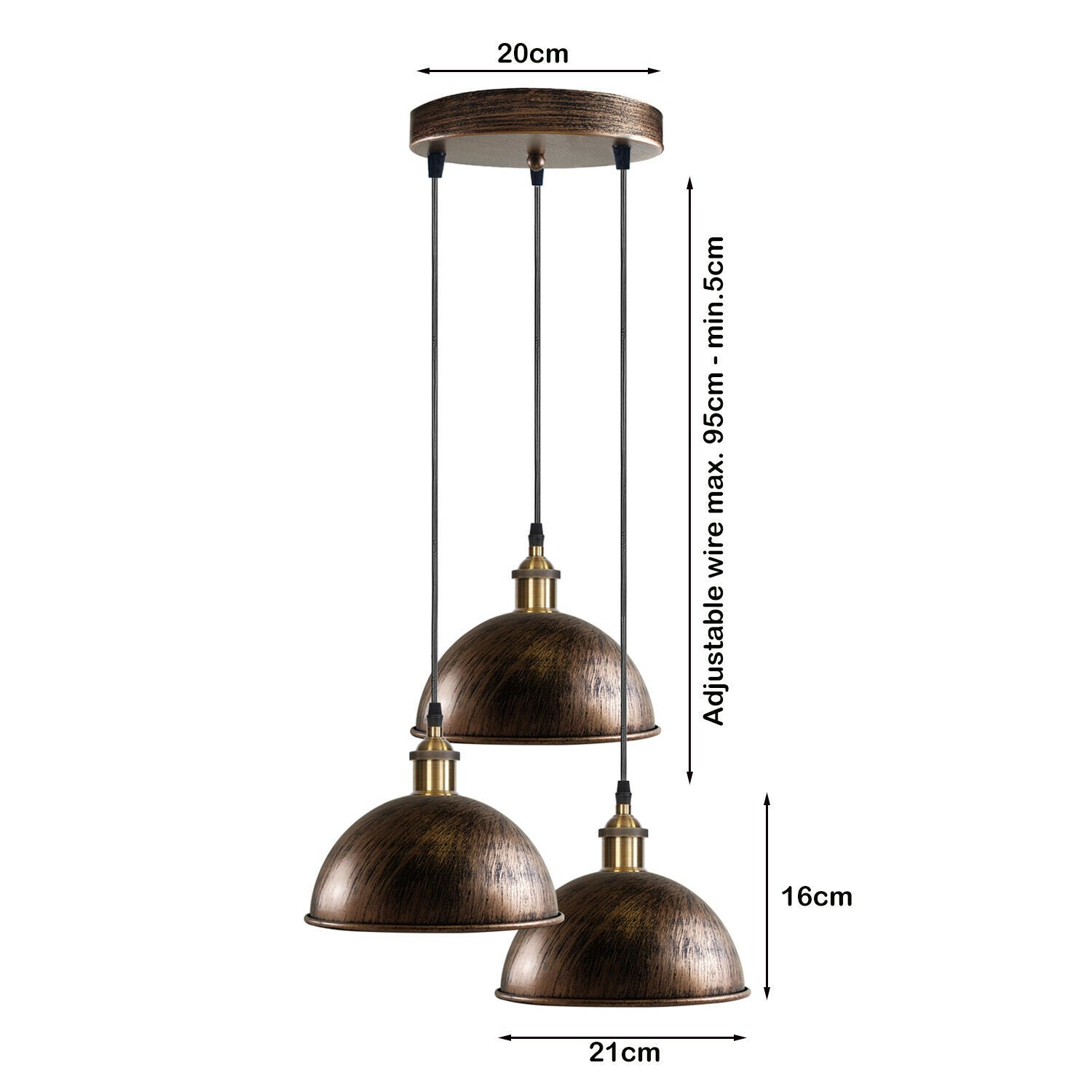 Industrial Vintage Loft Bar Chandelier 3 Way Pendant Light Fittings Metal Shade,Hanging Cluster Ceiling 3 Lights Fixture~1263-5