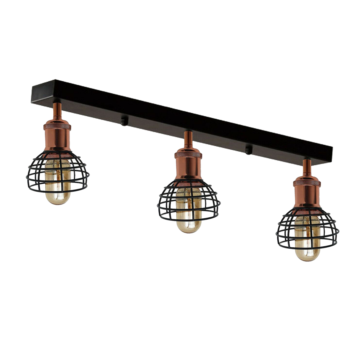 Industrial 3 Way Ceiling Light Fitting Indoor Ceiling Mount Light Black Metal Lamp Shade~1195-3