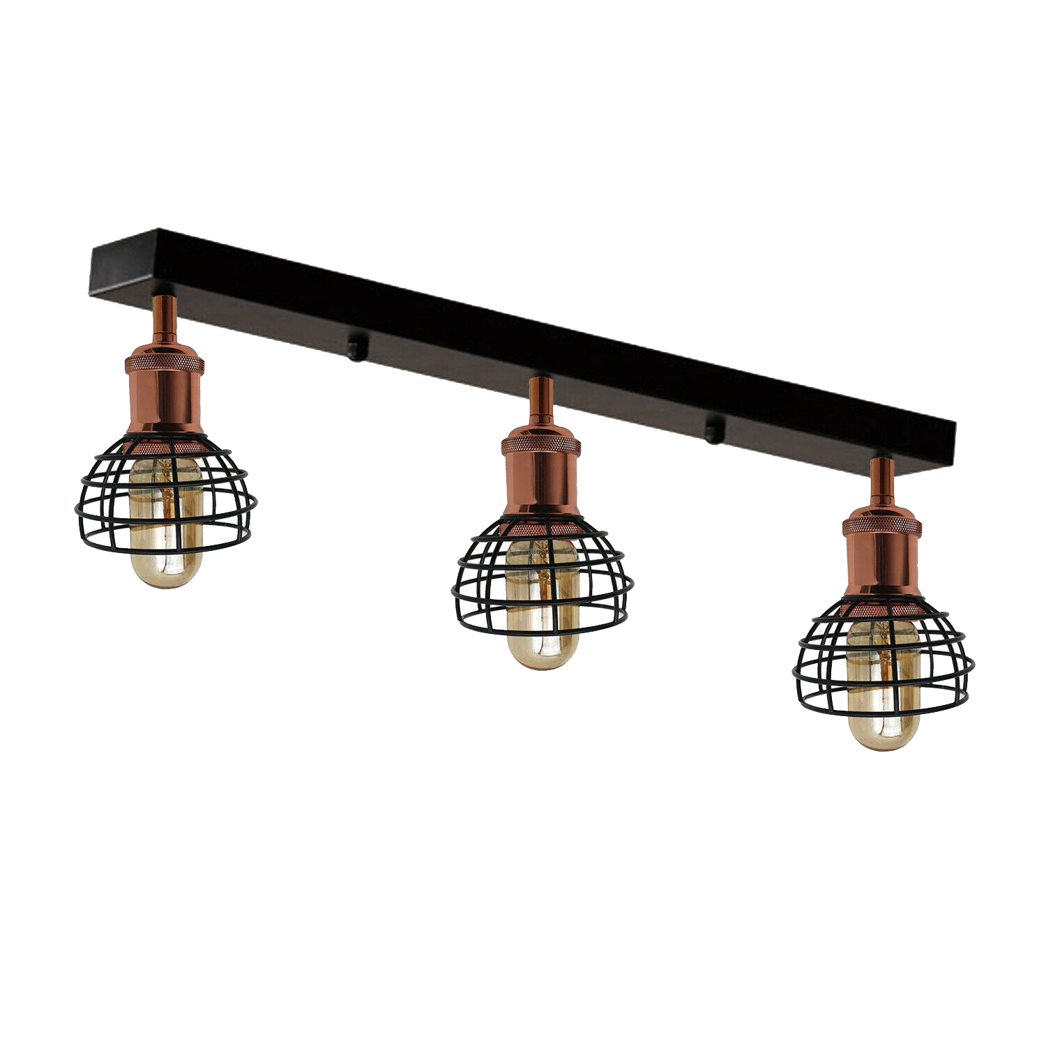 Industrial 3 Way Ceiling Light Fitting Indoor Ceiling Mount Light Black Metal Lamp Shade~1195-3