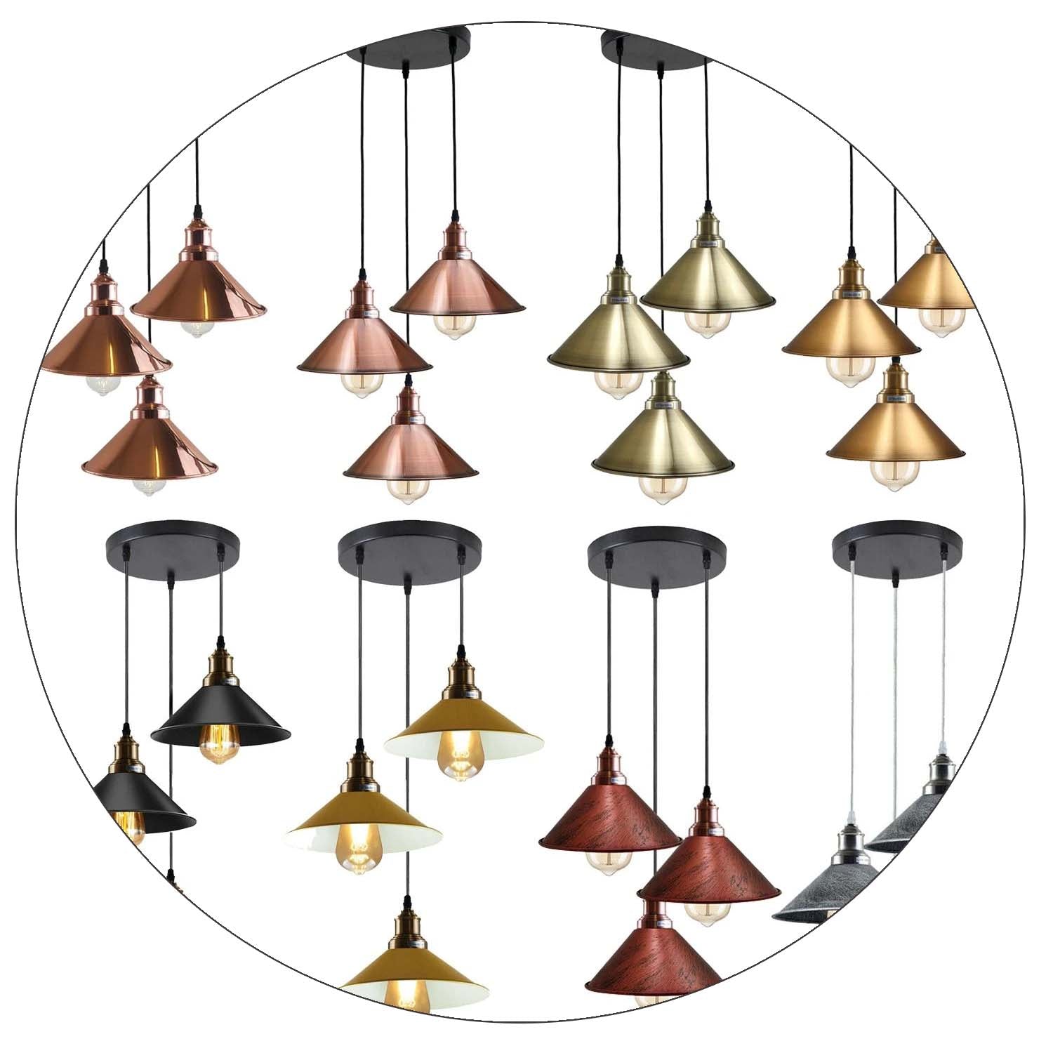 3 Head Ceiling Light, Multi Color Cluster Ceiling Hanging Lamp, Pendant Light Fixture with Cone Metal Shade~1302-22