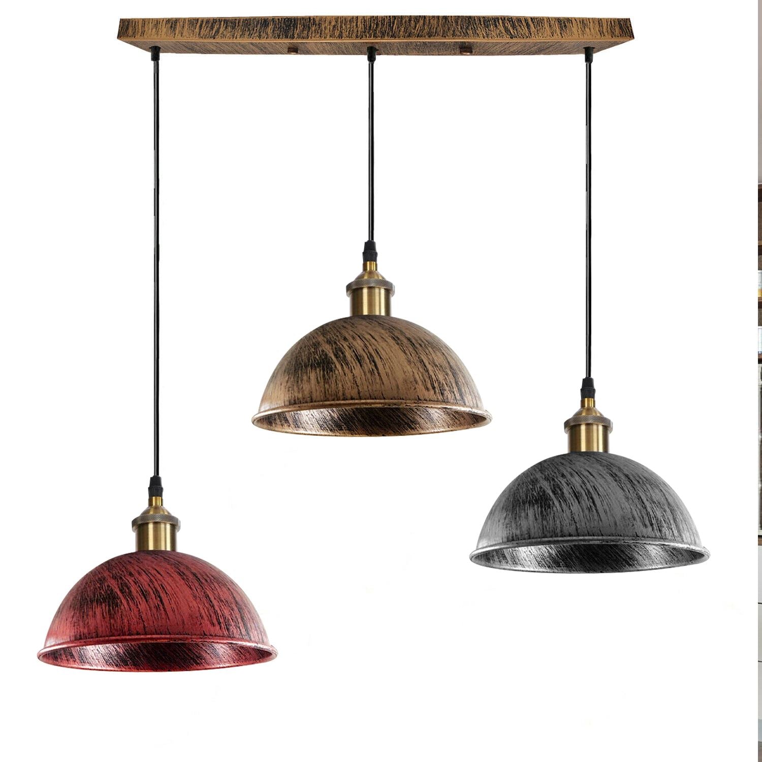 Vintage Industrial Retro 3Head Dome Ceiling Pendant Lamp Shade Light Kit~1248-14