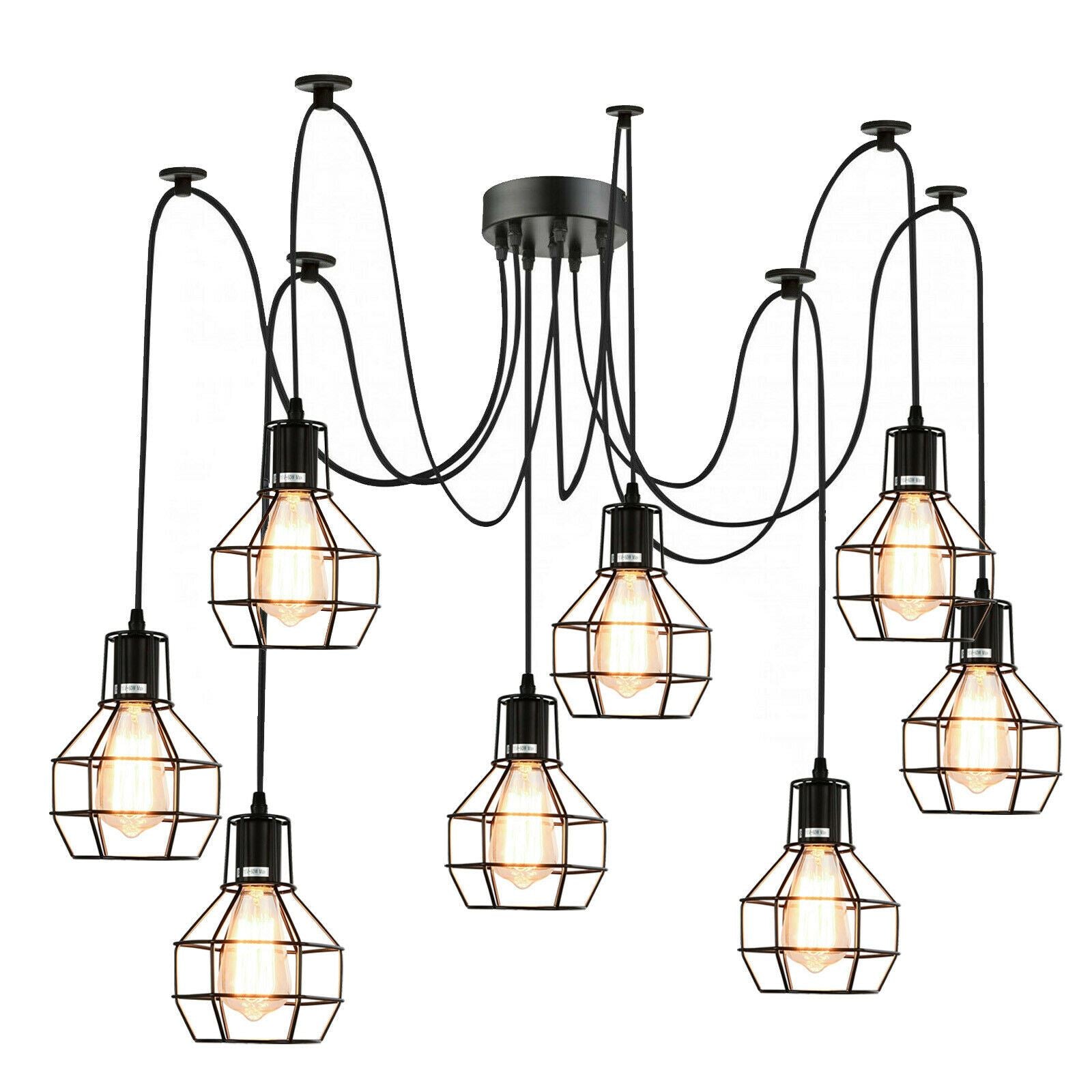 Retro Industrial Black Metal Nest Cage Ceiling 8 way Pendant Hanging Light Chandelier Indoor Lighting For Bar, Bedroom, Dining Room, Living Room~1180-0