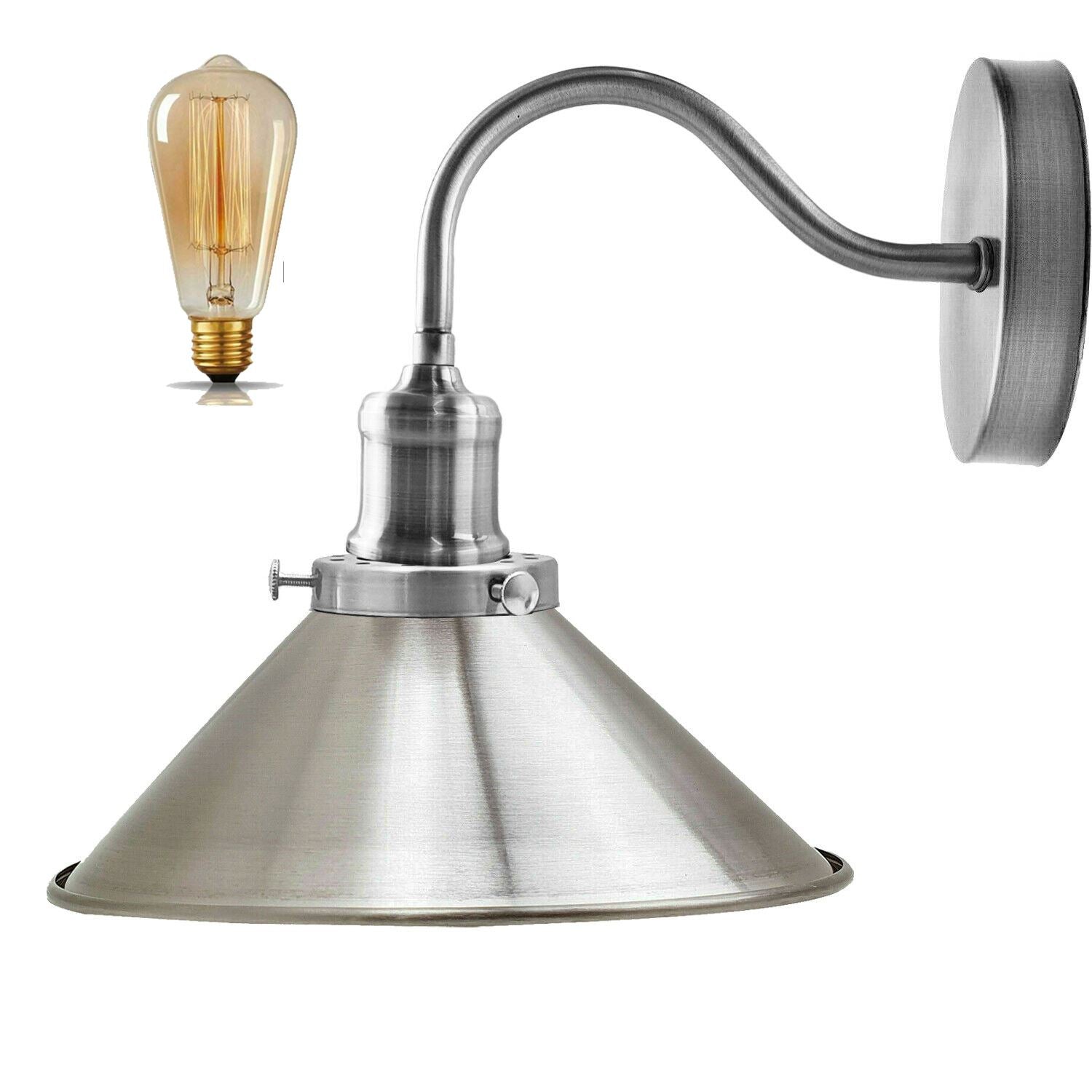 Retro Industrial Swan Neck Wall Light Indoor Sconce Metal Cone Shape Shade For  Basement, Bedroom, Dining Room, Garage~1196-9