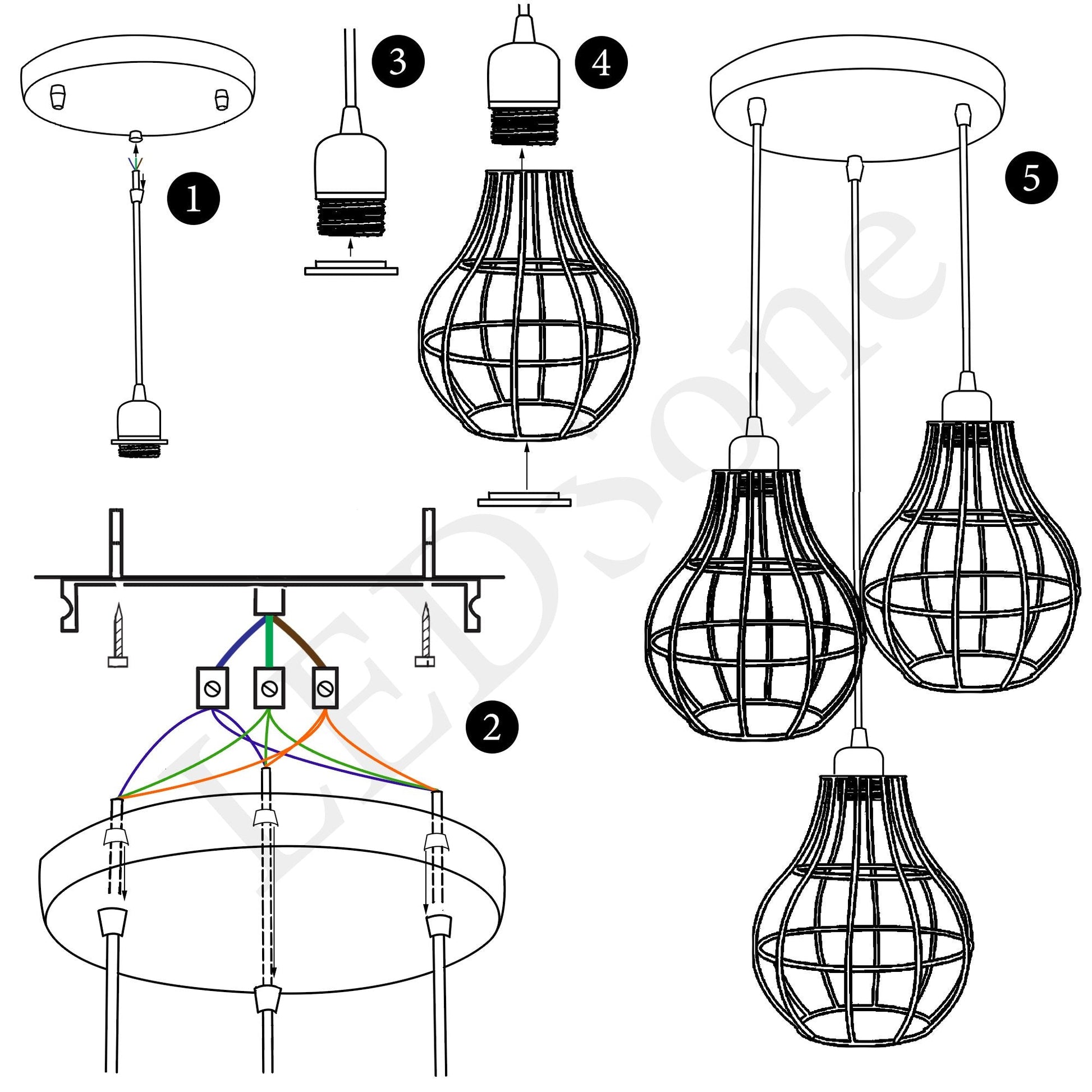 Vintage Modern Industrial Wire Cage Style Retro Ceiling Pendant Light 3 Head Ceiling Lamp~2025-15