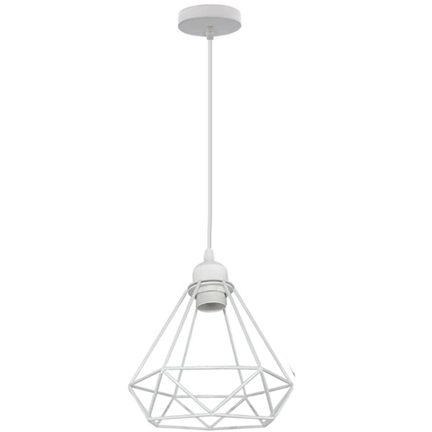 Retro Industrial White Diamond Cage Ceiling Pendant Light Hanging Indoor Lighting ~1182-2