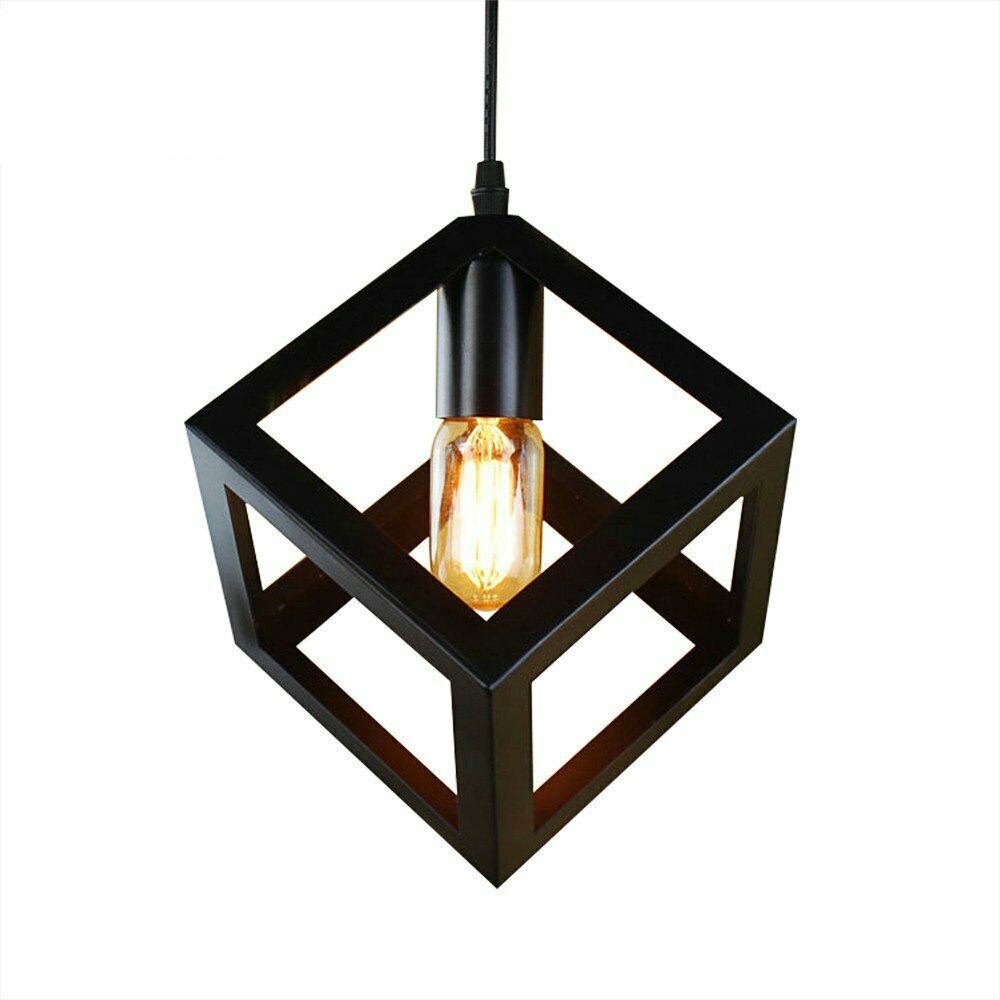 Vintage Industrial 1/3 Light Black Square Cluster Pendant Light Fitting~1256-11