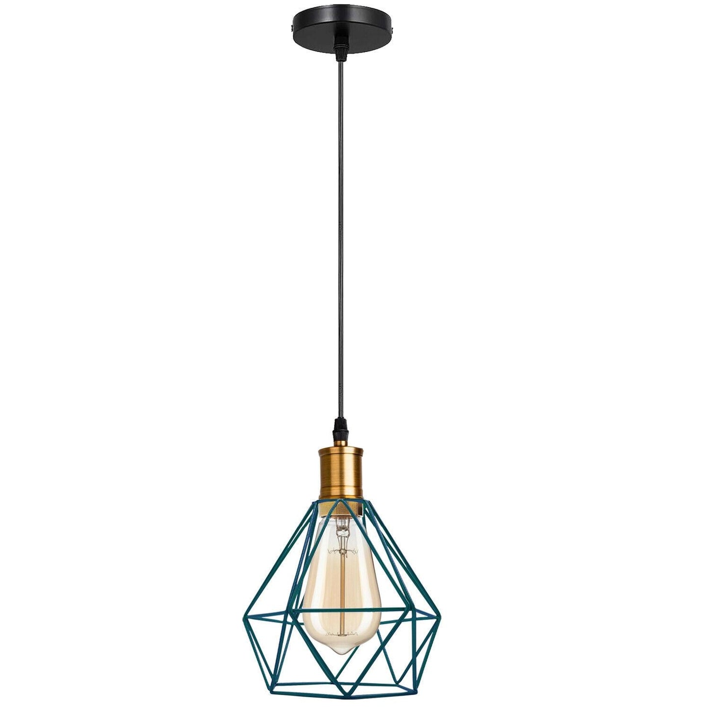 Modern Vintage Diamond Cage Ceiling Pendant Light Fitting Geometric Wire Cage Style Hanging Indoor Lights with 95cm Adjustable Wire~1266-2