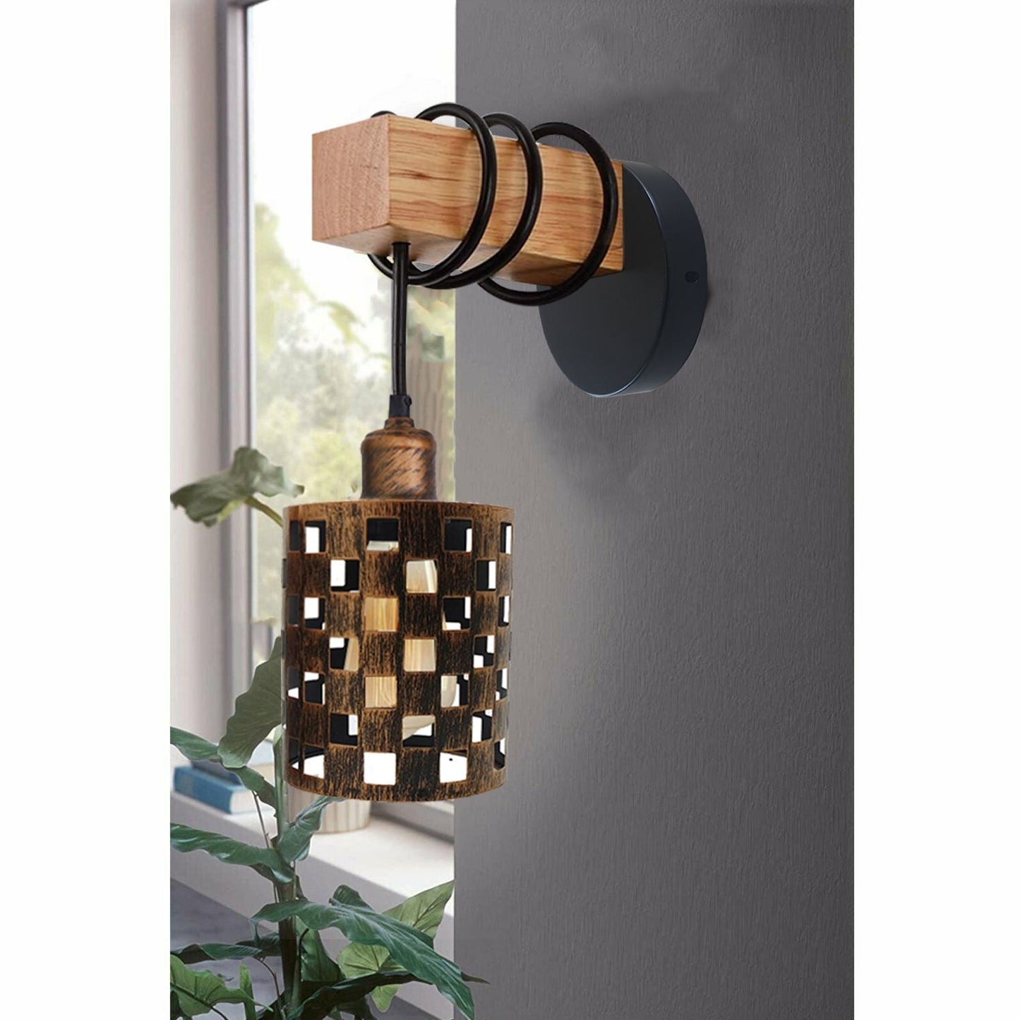 Vintage Industrial Retro Matel Wood Wall Lights Sconce Lamp Fixture UK~1343-6