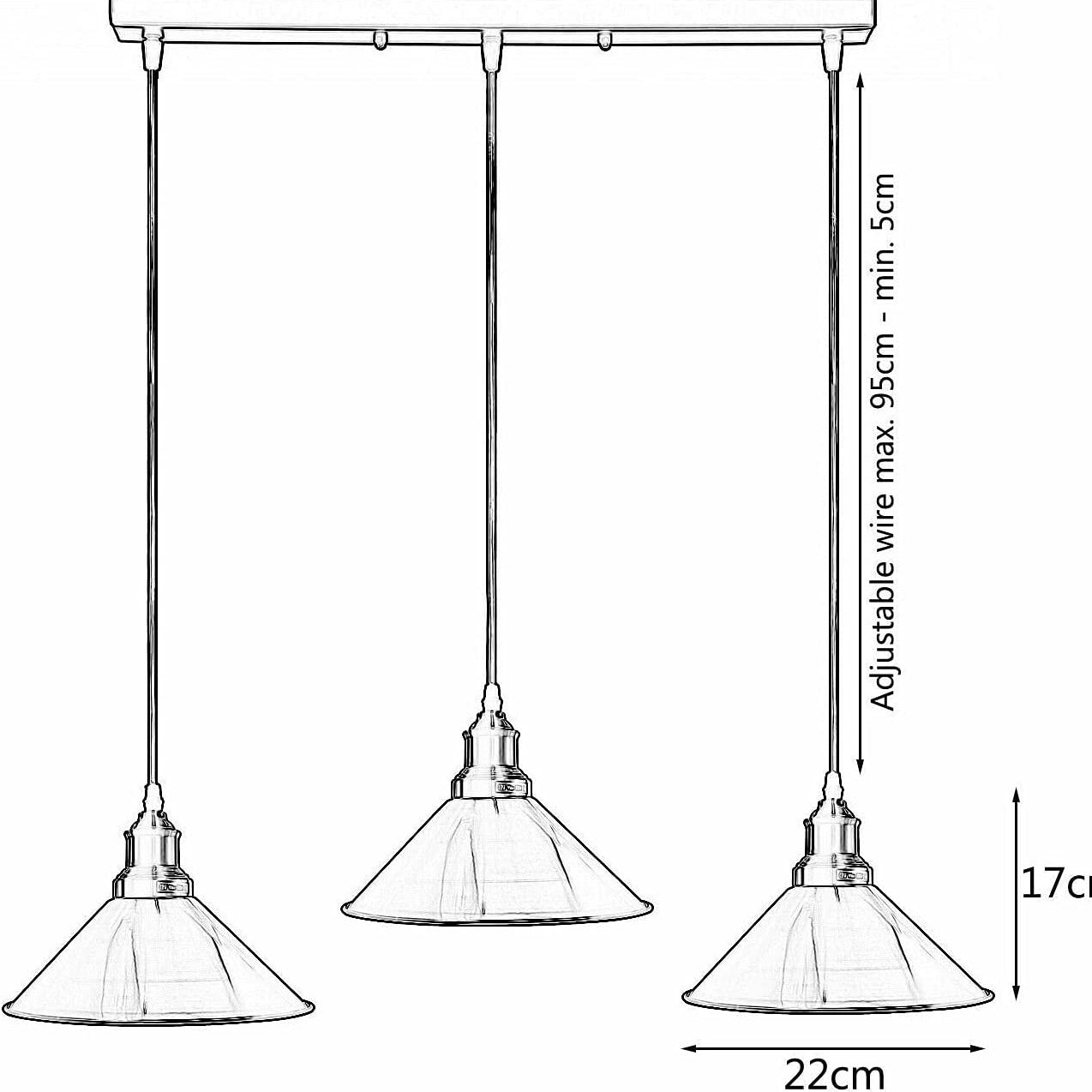 Industrial Vintage Pendant light with 3 heads cone various colours E27 Uk Holders ~1301-45