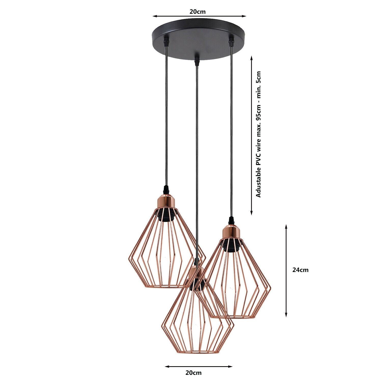 Modern Ceiling Pendant Light Cage Fitting Rose Gold Diamond Vintage Style Lights~1361-7