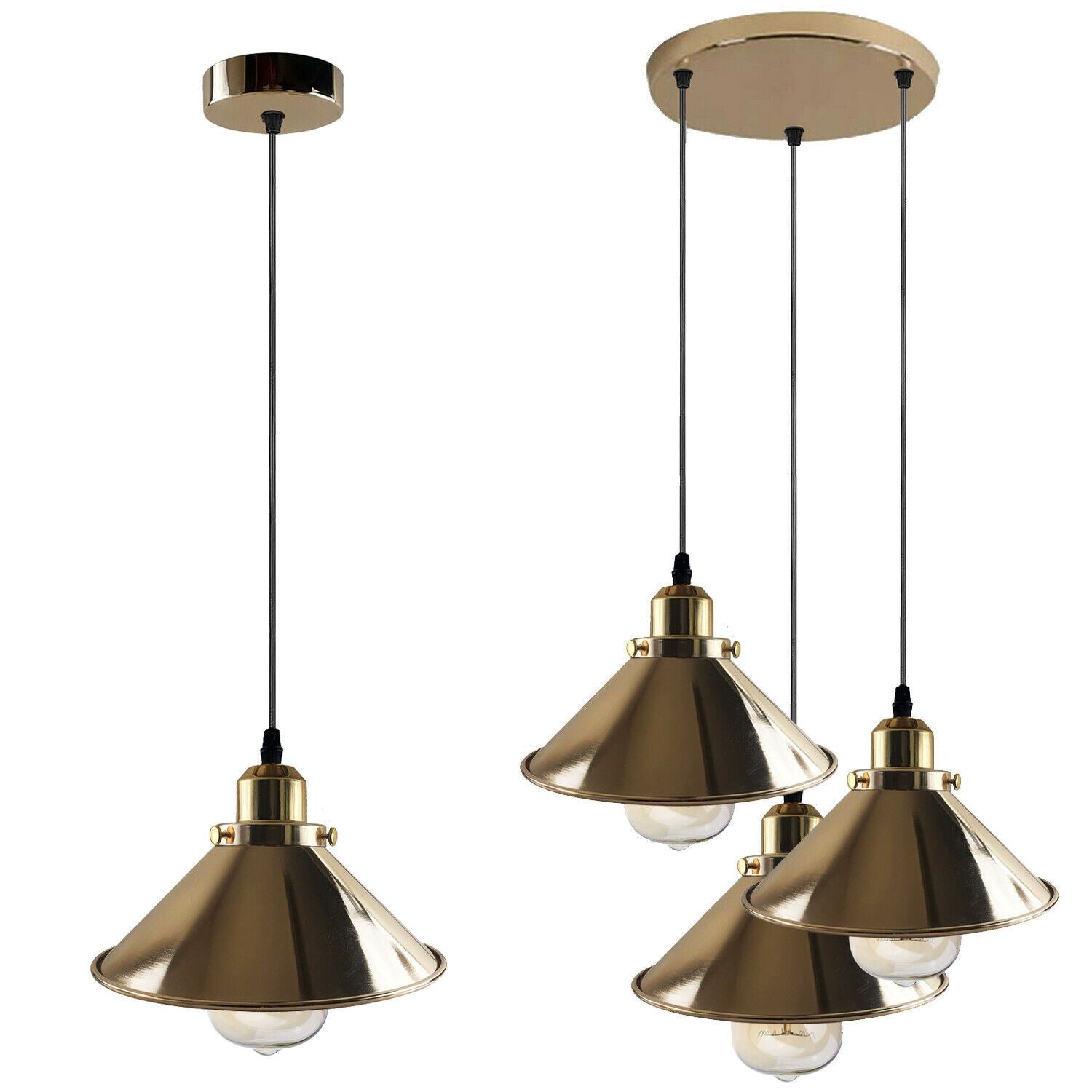 Modern Industrial French Gold Hanging Ceiling Pendant Light Metal Cone Shape Indoor Lighting For Bed Room, Kitchen, Living Room~1171-13